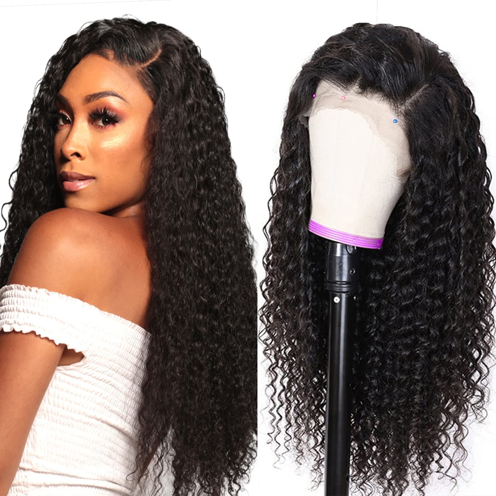 FHEAICR30 Inch Lace Front Wig Human Hair Curly Lace Front Wig Human Hair Wet and Wavy Lace Front Wigs Human Hair 150% Density Frontal Wig Human Hair Pre Plucked 13x4 Transparent Lace Wigs