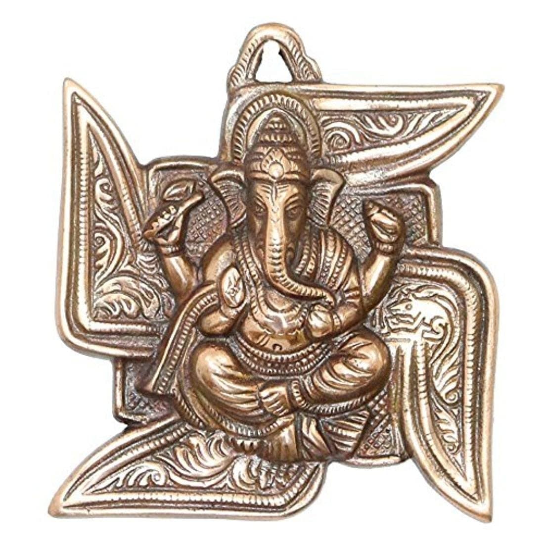 The Online Shop Lord Ganesh Wall Hanging Ganpati Seated On Swastik (Copper | 6 Inch) for Home & Temple Decor, Religious Decor, Good Luck Gift for New Beginnings, Hindu Elephant God