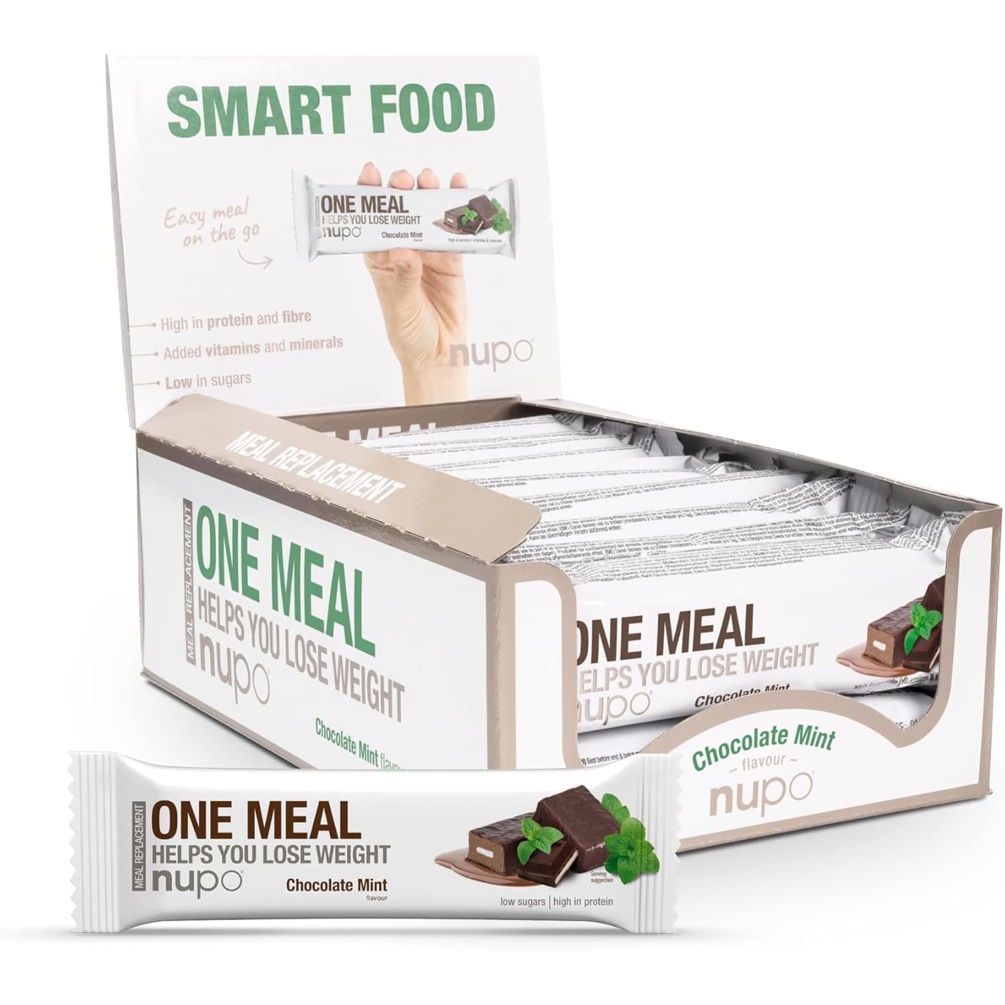 NUPO One Meal Bar – Chocolate-Mint I Tasty meal replacement bars for a balanced diet plan I Helps you lose weight I High in protein I 24 vitamins and minerals I 15 x 60g