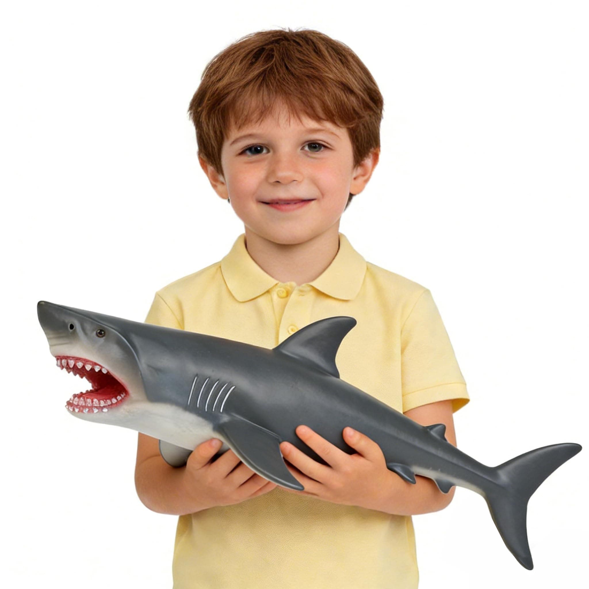 SmilerSmile Simulated Ocean Big Animal, One pc 15 Inch Soft Filled Rubber Sea Educational Toys (Great White Shark)