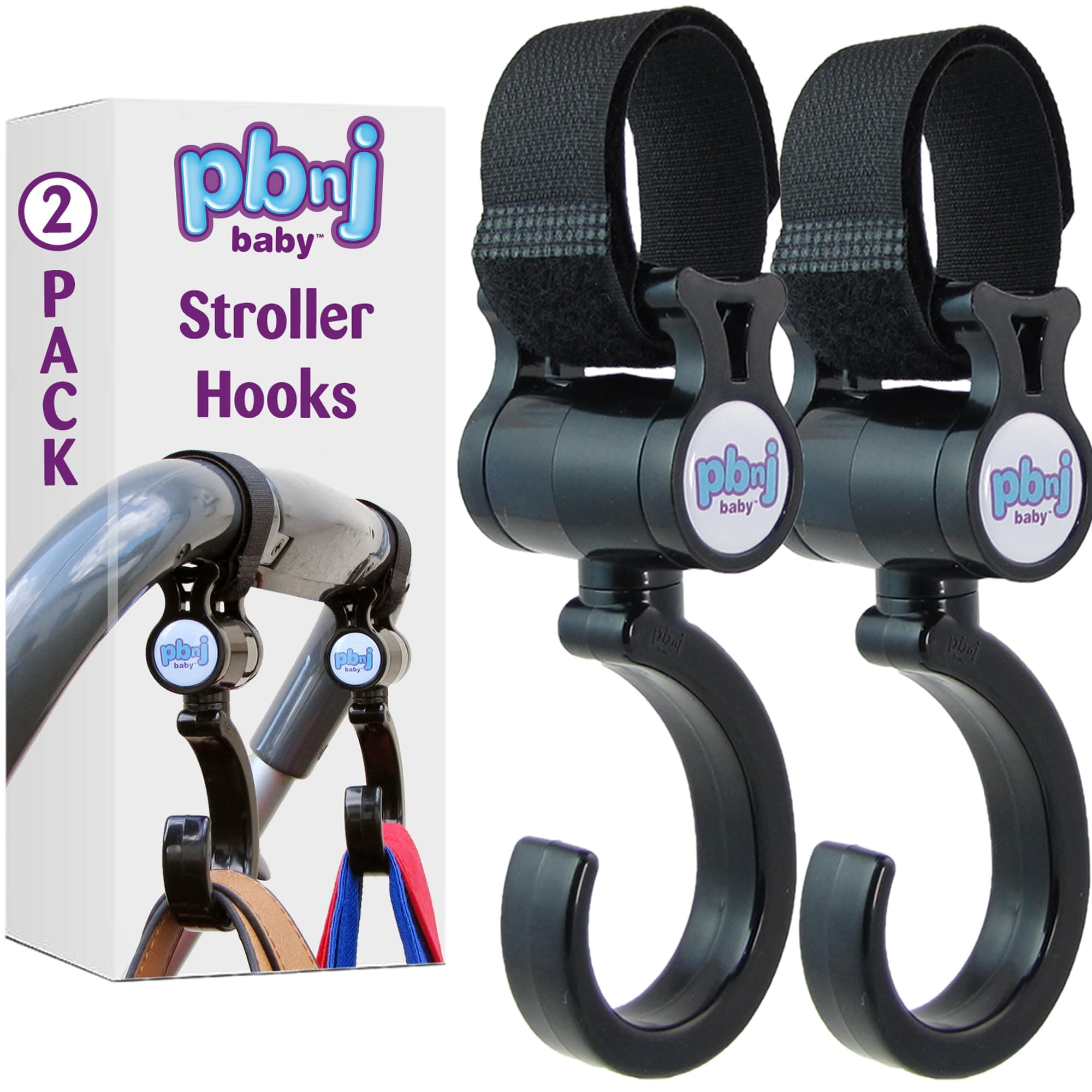 PBnJ baby Stroller Hooks 2 Pack Organizer Clip Travel Purse Shopping Diaper Bags