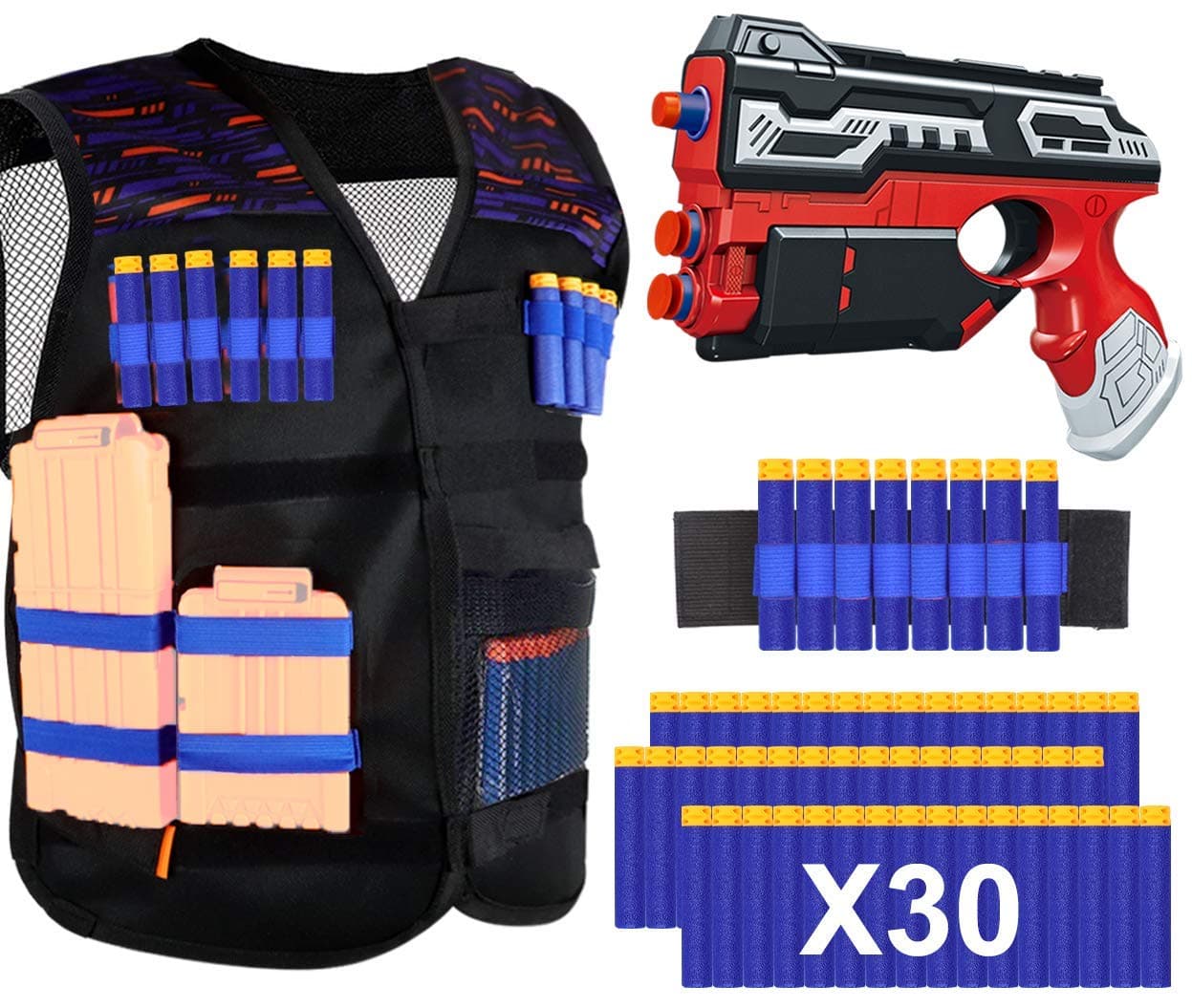 POKONBOY Tactical Vest Kits Compatible with Nerf Guns N-Strike Elite Series, Blaster Gun and Tactical Vest with Refill Darts and Wristband for Boys Girls