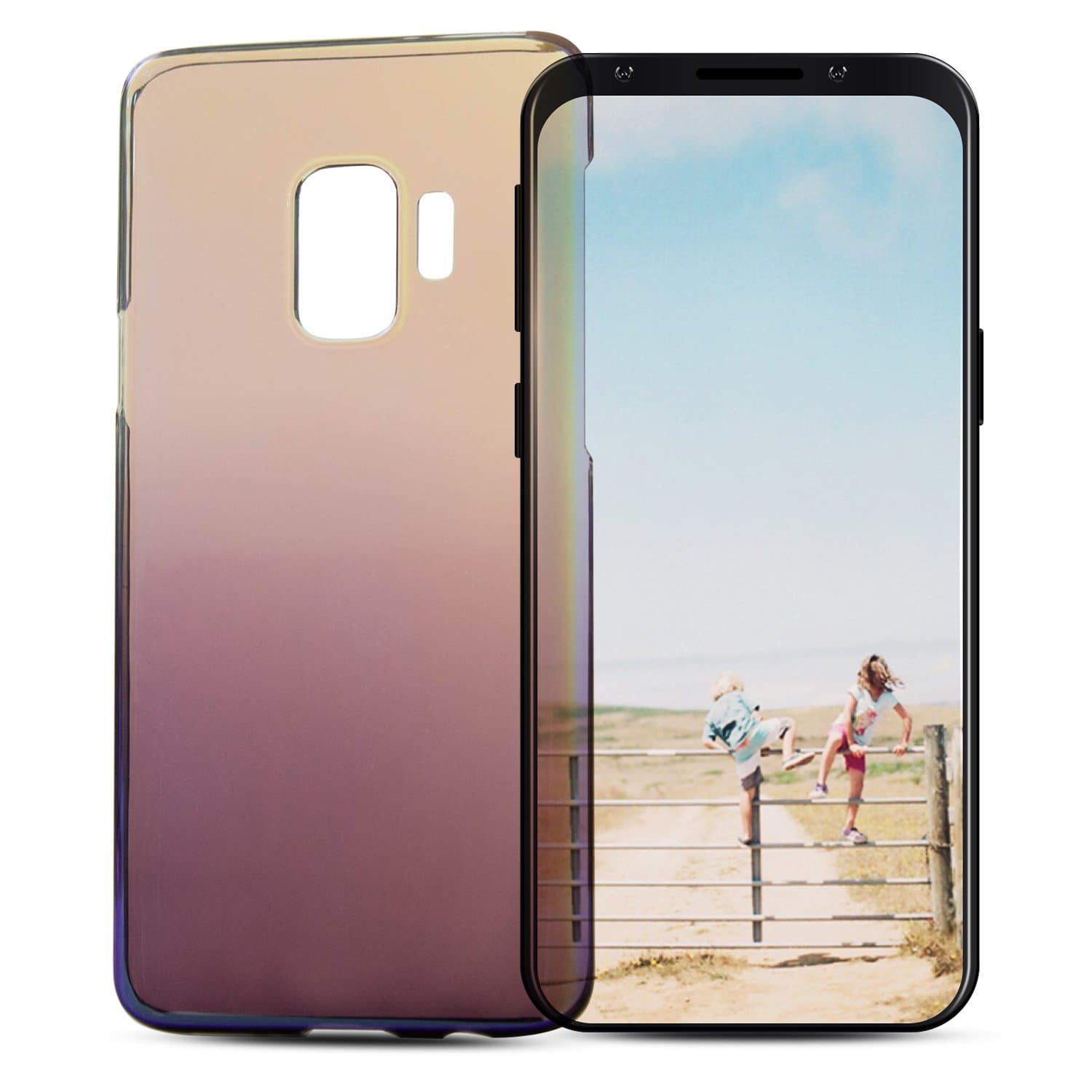 SUPVIN Slim Fit Clear Gradient Color Changing Luxury Phone Case [Support Wireless Charging] Transparent Hard PC Back Cover Hybrid Bumper Protective Case Compatible for Samsung Galaxy S9(Purple)