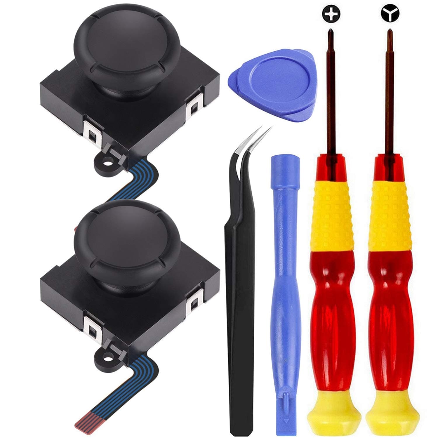 Analog 3D Joy con Joystick Replacement Thumb Stick Compatible Nintendo Switch, Compatiable with Left/Right Joycon Controller Repair tools, 2PCS Joysticks Tri-Wing & Cross Screwdriver Tool + Pry Tools