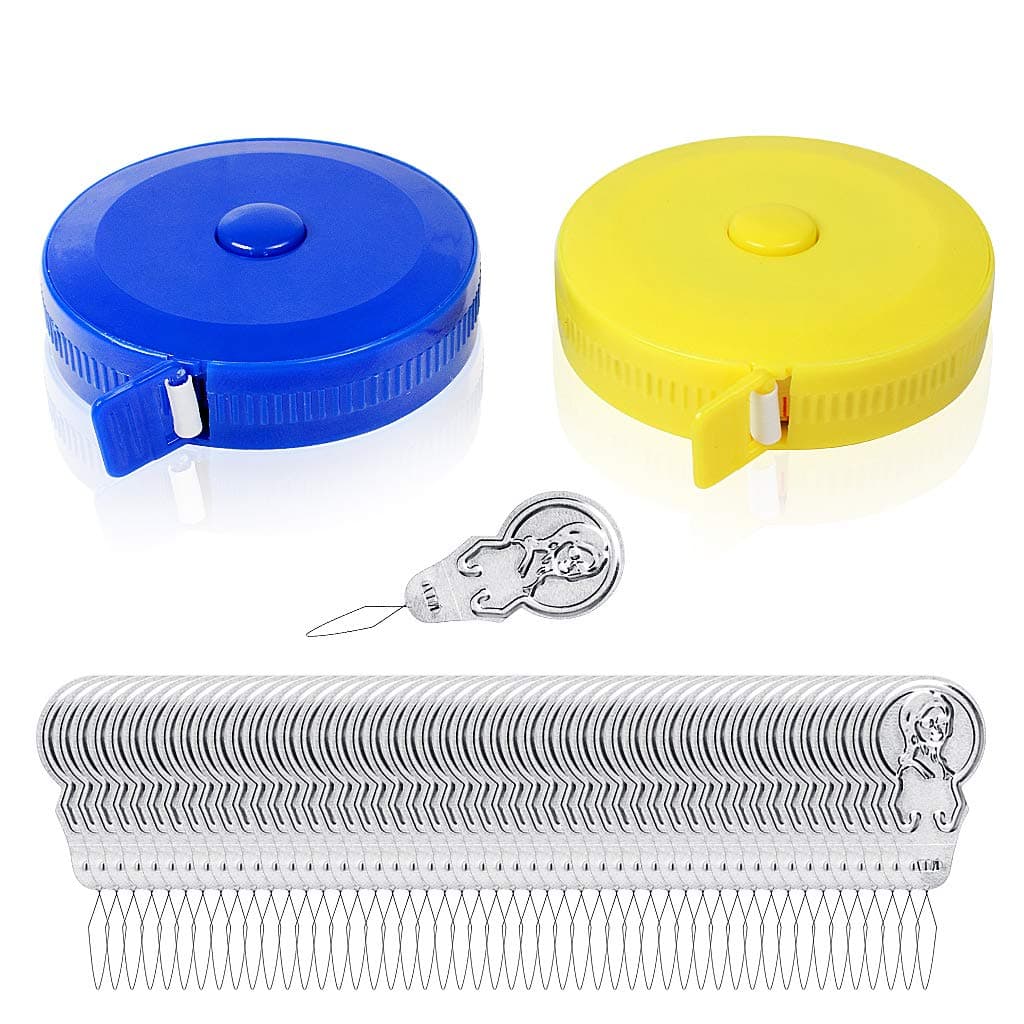 KELYDI 2pcs Retractable Tape Measure, 150cm /60 Inch Measuring Tapes for Body Measurement and Dress Sewing Tailoring, with 50pcs Needle Threaders