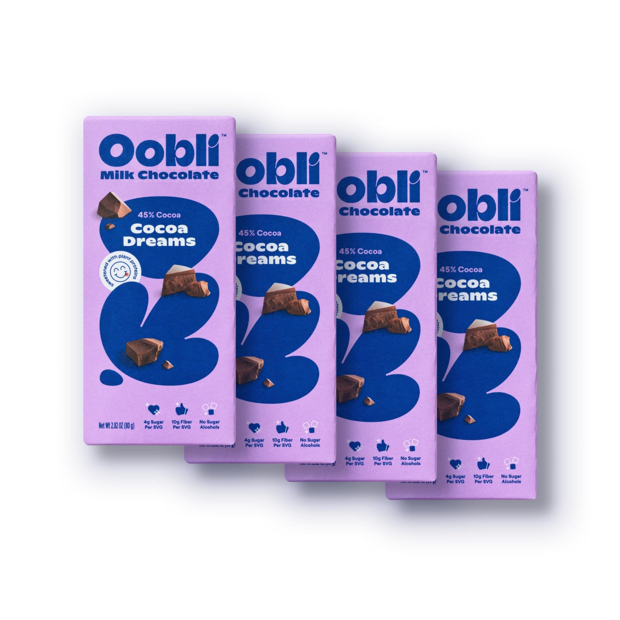 Oobli Milk Chocolate Bars, Only 1g Added Sugar, Low Carb, No Sugar Alcohols, Gluten-Free (4 pack, Plain Milk Chocolate)