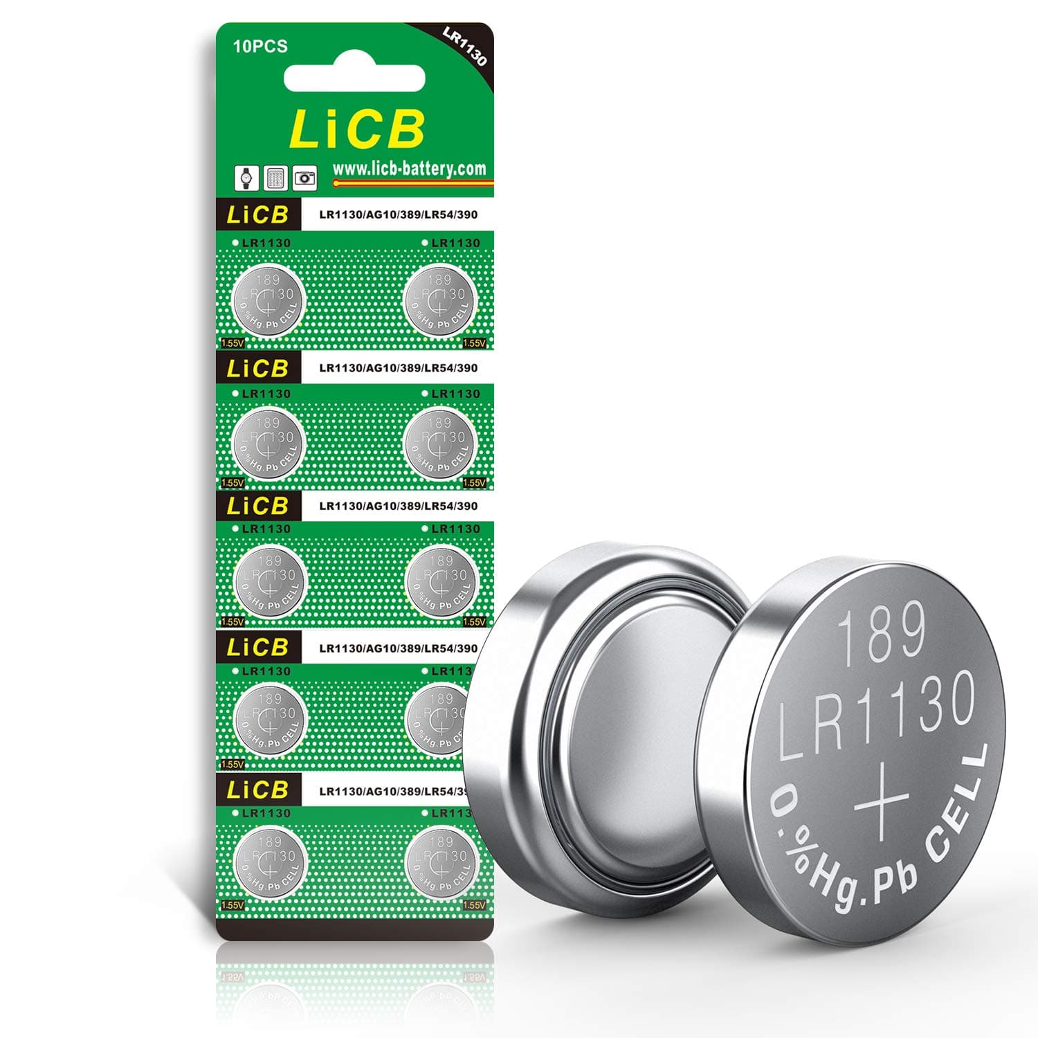 LiCB 10 PCS LR1130 AG10 SR1130 LR54 Battery 1.5V Button Coin Cell Batteries,Used in Many Small Electronics, Watch, Calculators, Toys