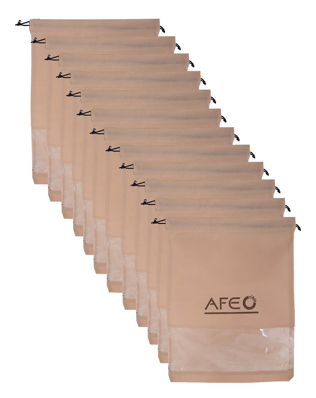 AFEO Fabric Shoe Bags (Set of 6) (Transparent & Beige_GR-PVC-BEIGE_12)