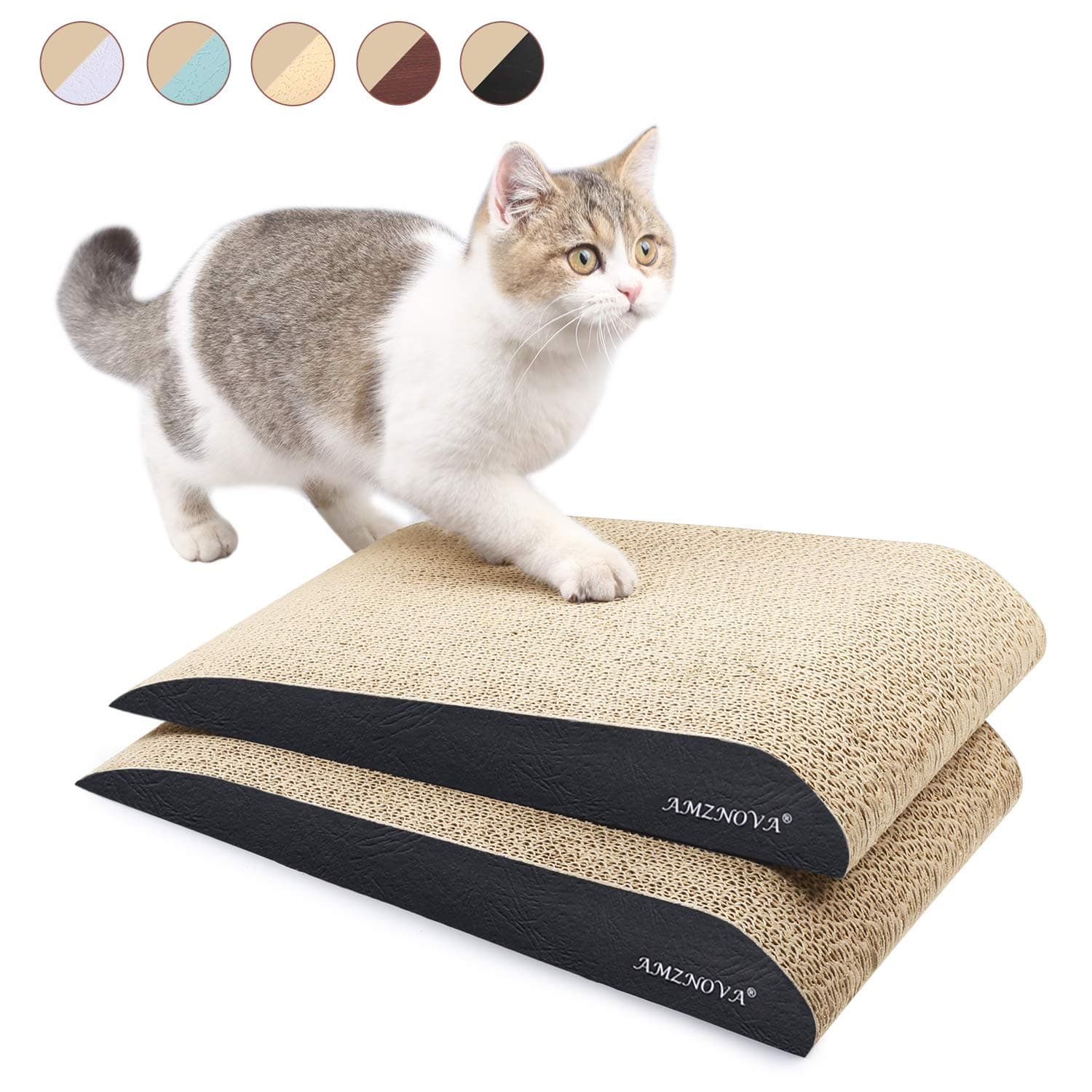 AMZNOVA Cat Scratchers, Inclined Corrugated Cardboard Scratch Lounge, Durable Kitty Scratching Pad with Bottom, Catnip Included, 2 Pack, Textured Black