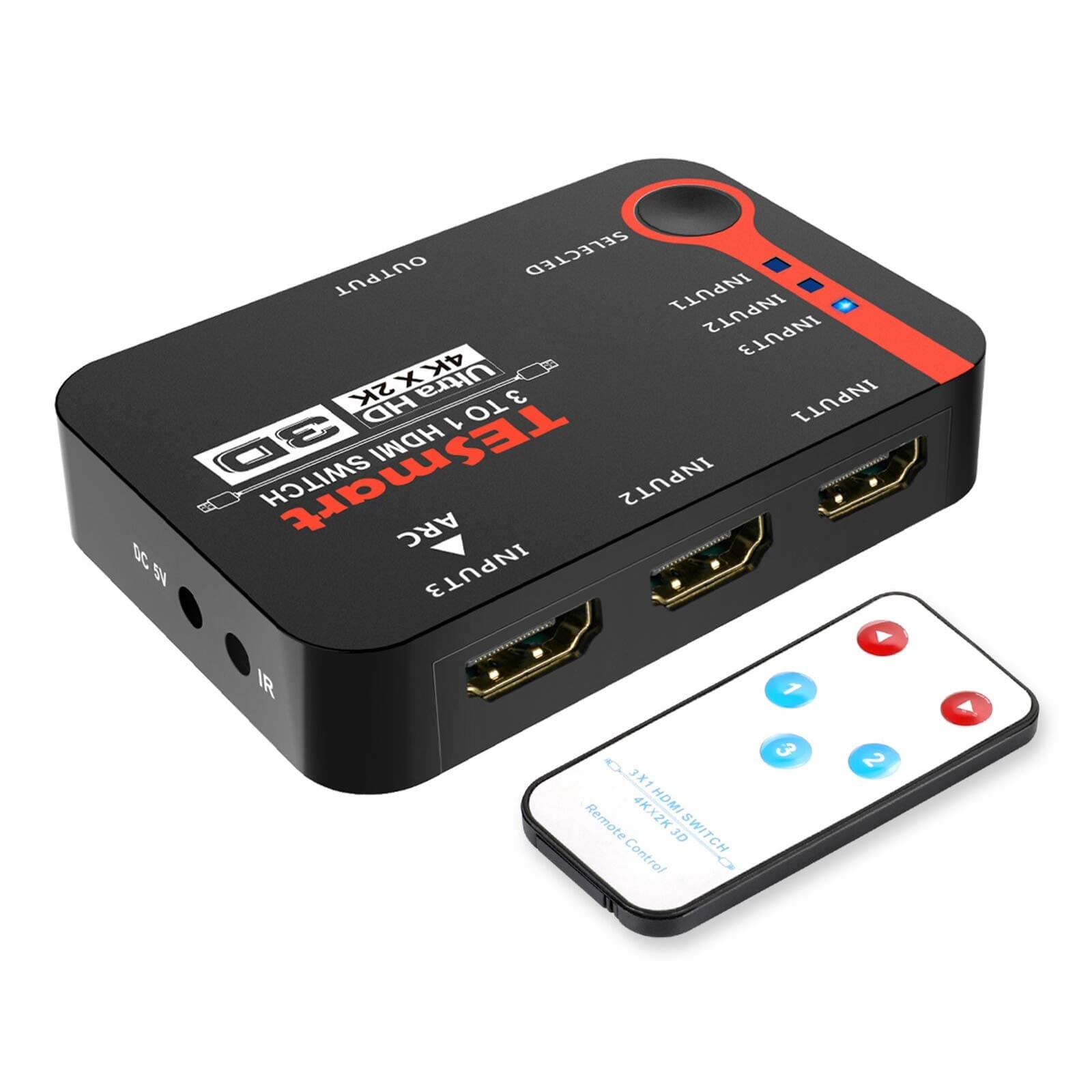 TESmart HDMI Switch 4K 3x1 HDMI Switcher Box with IR Remote, Supports 4K 3D HD 1080P for Xbox PS4 Roku HDTV Blu-Ray Player
