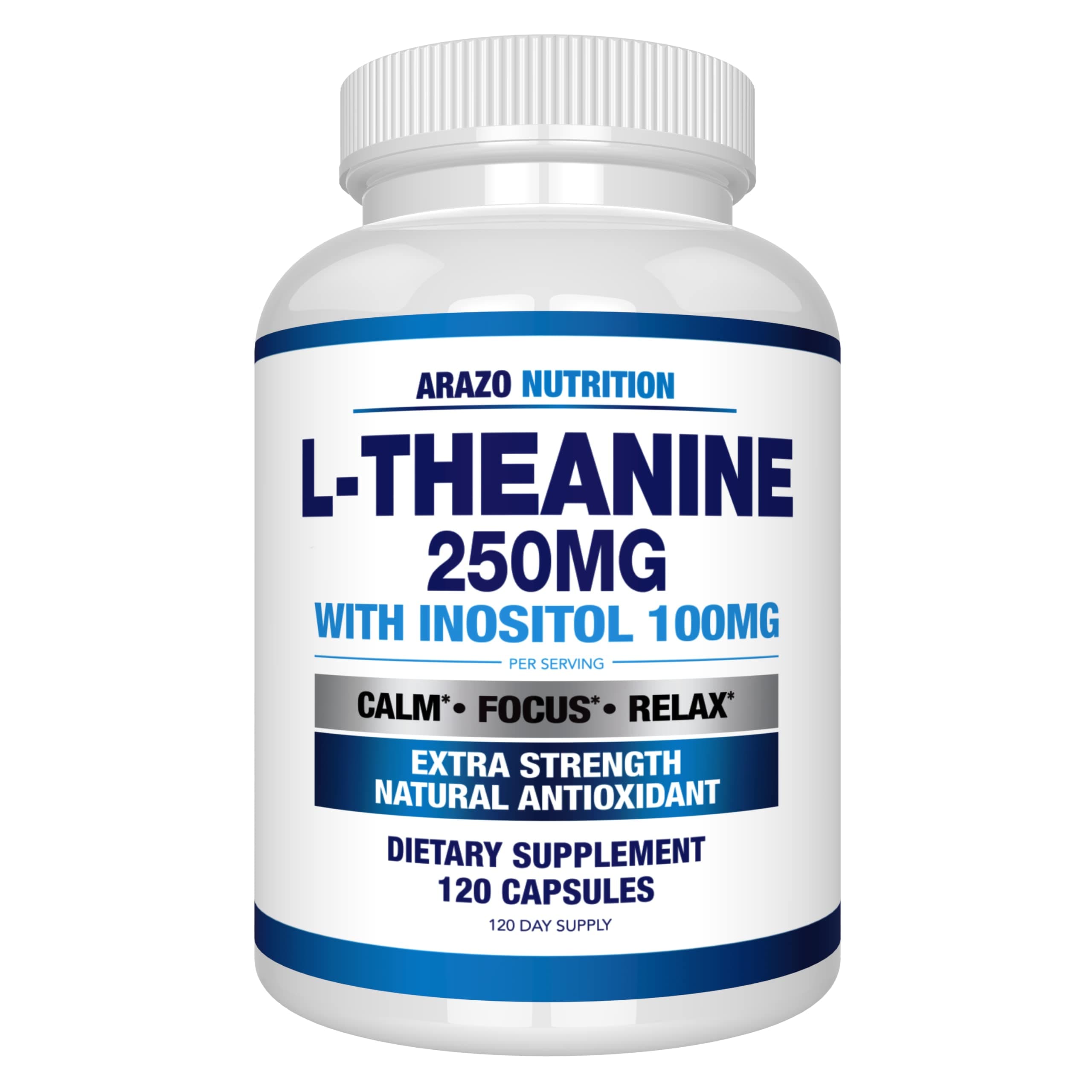 L-Theanine 250mg (Extra Strength) with Inositol 100mg, 120 Capsules Vegetarian, Arazo Nutrition