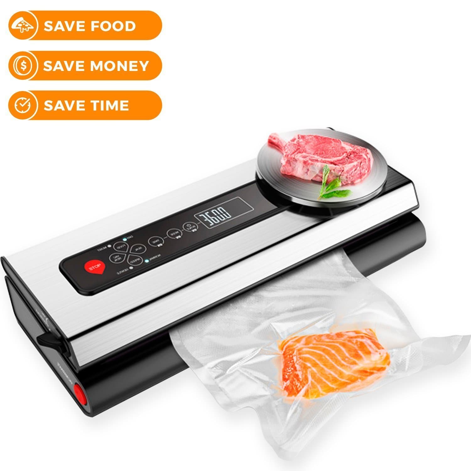 LETO TG Premium Vacuum Food Sealer - 4-in-1 Automatic Food Saver with Kitchen Weight Scale - Sous Vide Bags Vacuum Sealer Packing Machine for Dry & Moist Food Preservation – Keep Food Fresh For Longer
