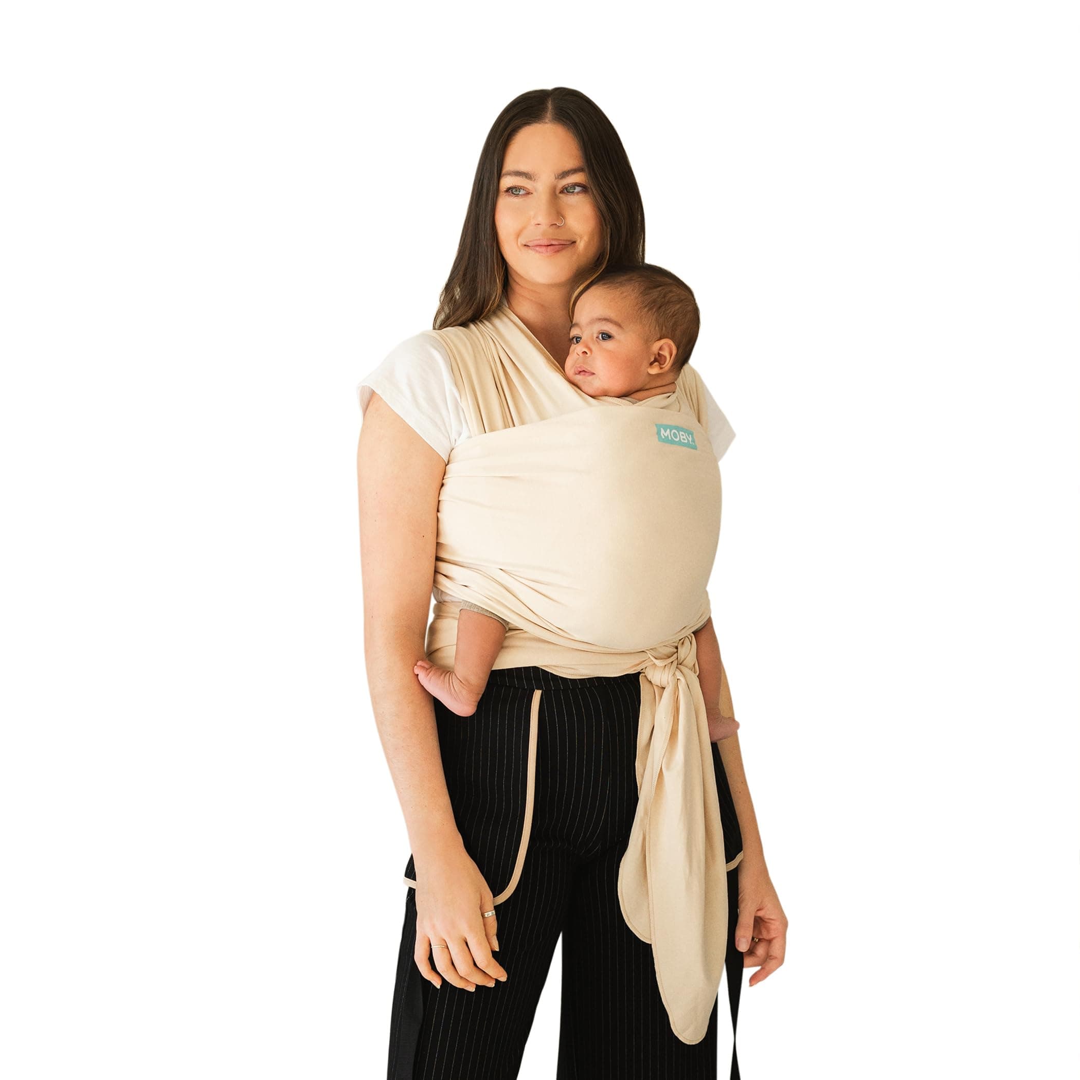MobyBaby Wrap Carrier Classic for Newborns to Toddlers (8-33lbs), Infant Sling Carrier, Lightweight & Hands Free Design, Adjustable for All Body Types (Sand Dollar)