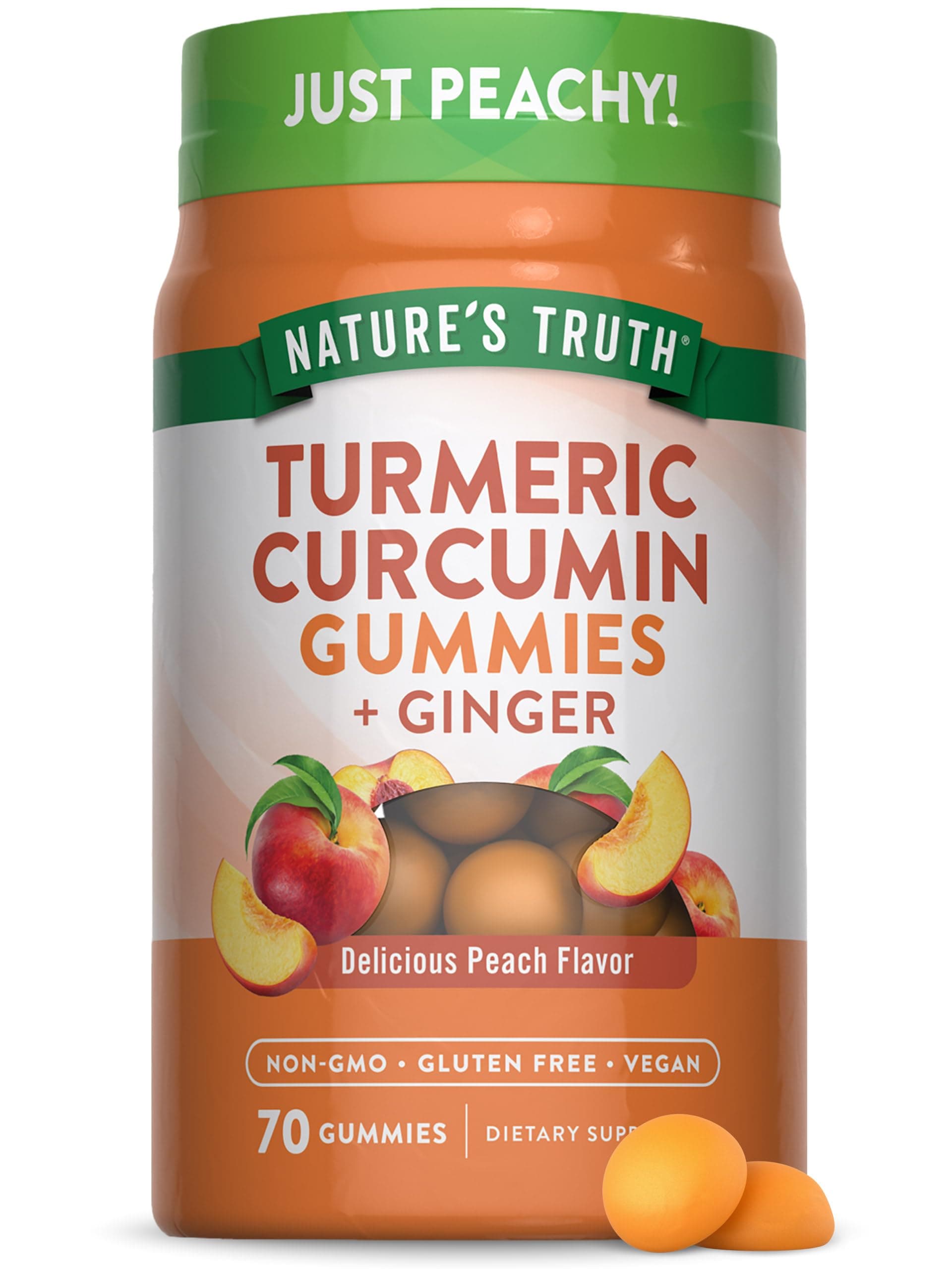 Nature's Truth Vegan Turmeric Curcumin Gummies | 70 Count | Plus Ginger | Peach Flavor | Non-GMO & Gluten Free Supplement