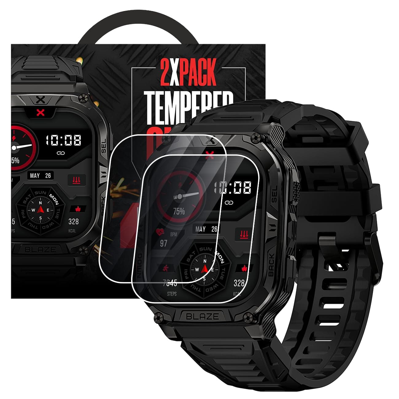 CARBINOX Tempered Glass Screen Protector Compatible Smartwatches - High Transparency, Anti Scratch, High Sensitivity, Bubble Free (2 Pack) Blaze S