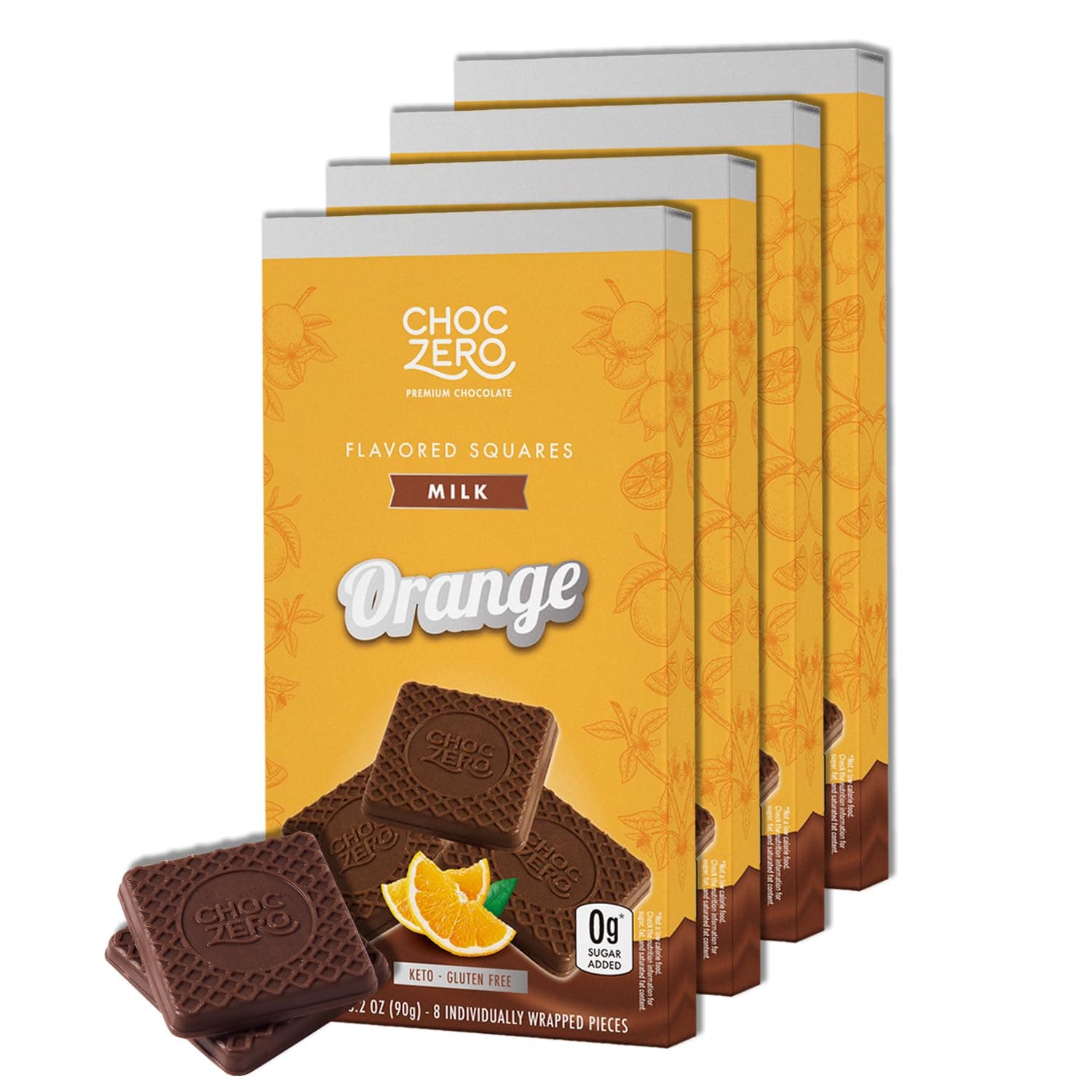 ChocZero Milk Chocolate Orange Squares, No Added Sugar, Gluten Free, Low Carb, No Artifical Flavors, 3.2 Ounce (Pack of 4)
