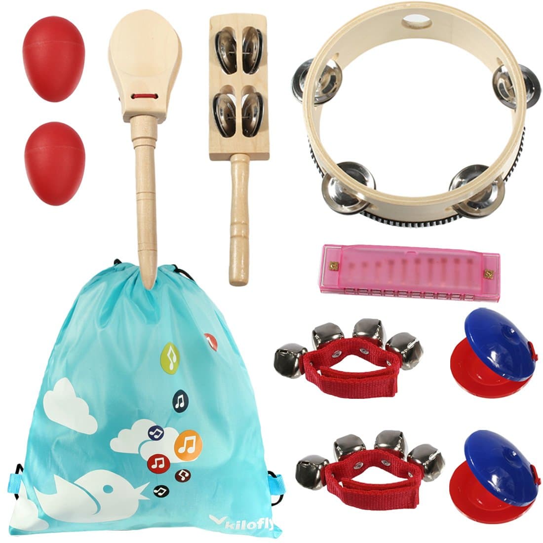 kilofly Kids Musical Instruments Band Rhythm Toys Value Pack [Set of 10], Red