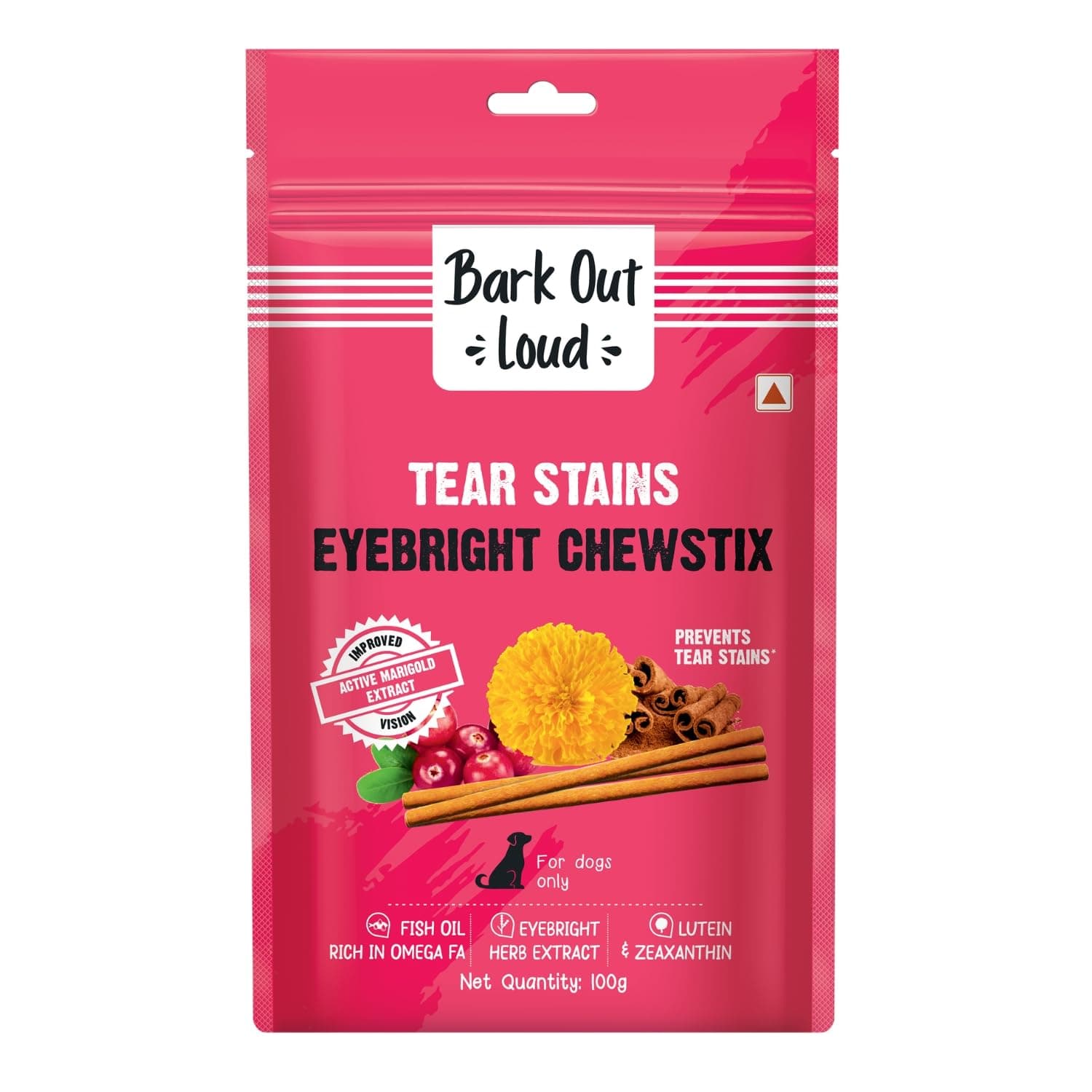 by Vivaldis - Tear Stains Eyebright Chewstix | Active Marigold Extract, Rich in Omega FA for Dog, 100 gm Dog Treats