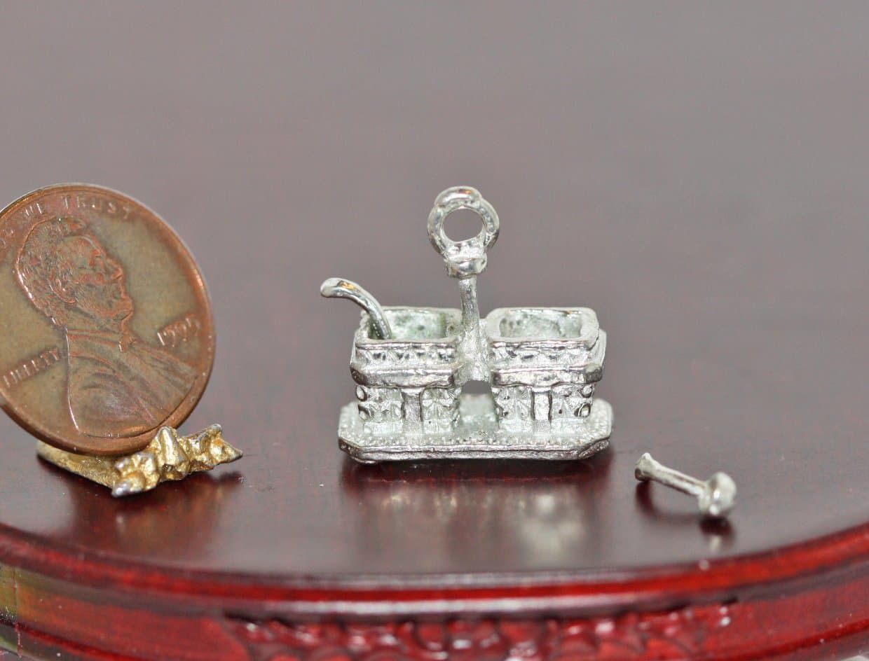 Warwick Miniatures Dollhouse Miniature Sugar & Cream Stand w/ 2 Spoons