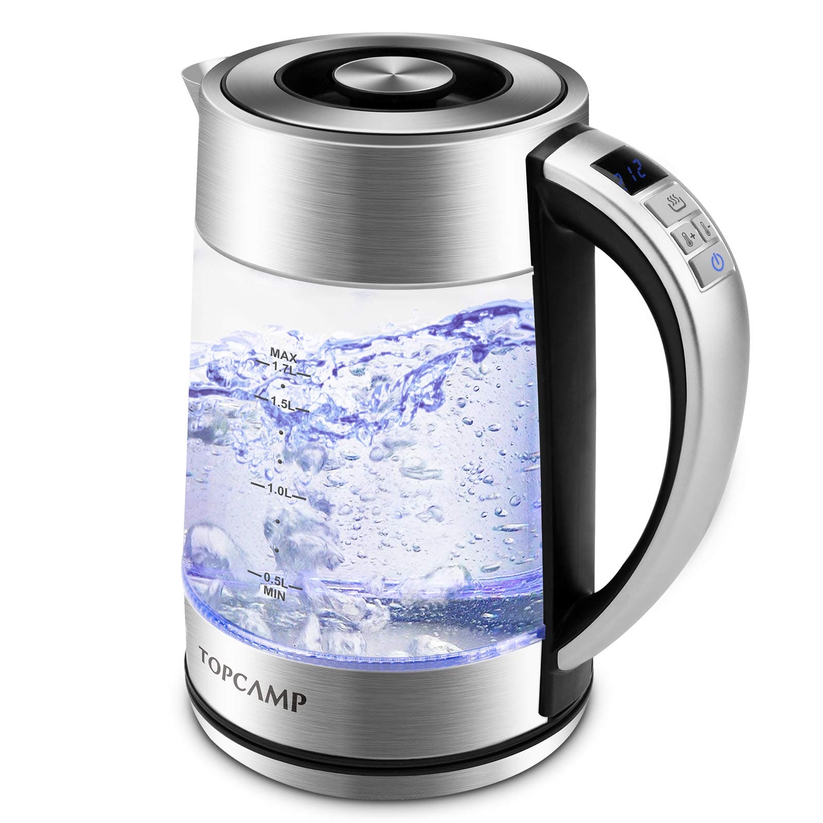 Glass Electric Kettle Water Heater Temperature Control, 1.7L Fast Boiling Water Kettle with LED DISPLAY,KEEP WARM,QUICK BIOL,BPA-Free(Boil-Dry Protection/Auto Shut-Off) by TOPCAMP