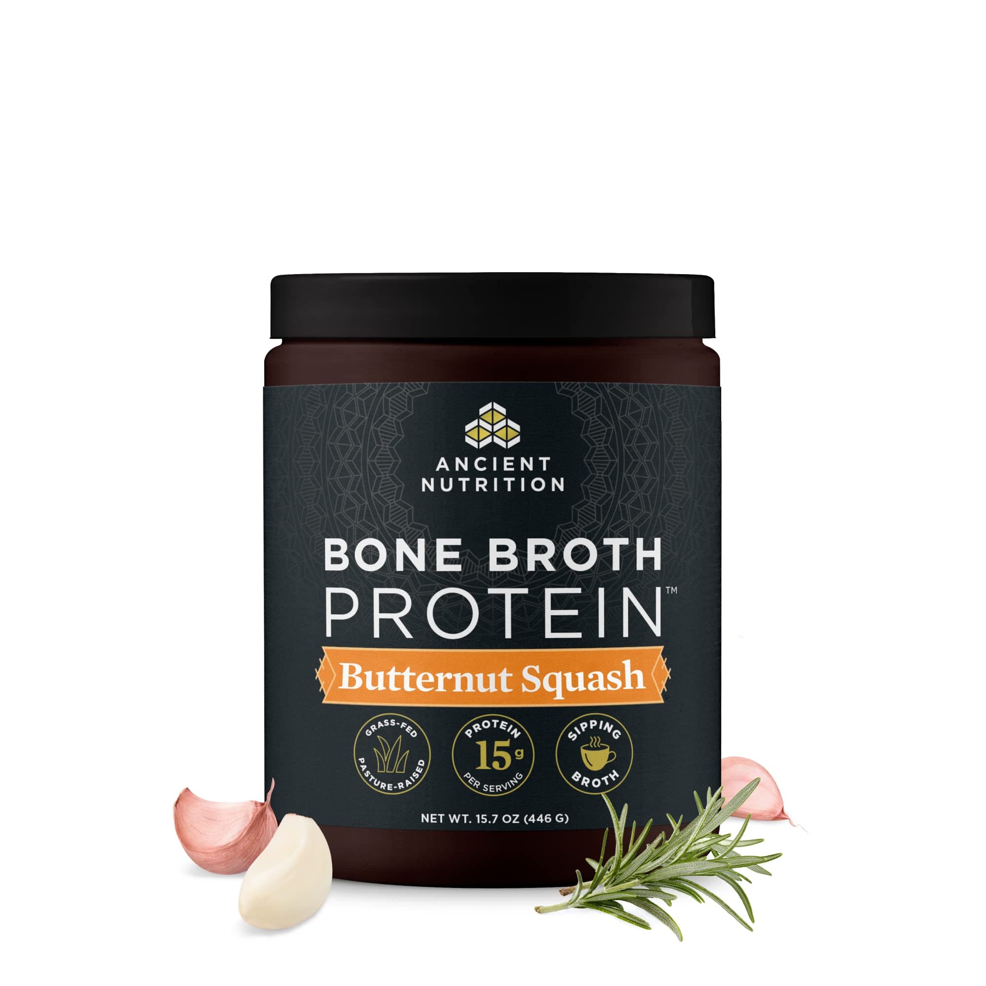 Ancient Nutrition Bone Broth Protein Powder, Butternut Squash, Grass-Fed Chicken and Beef Bone Broth Powder, 15g Protein Per Serving, Supports a Healthy Gut, 15 Servings