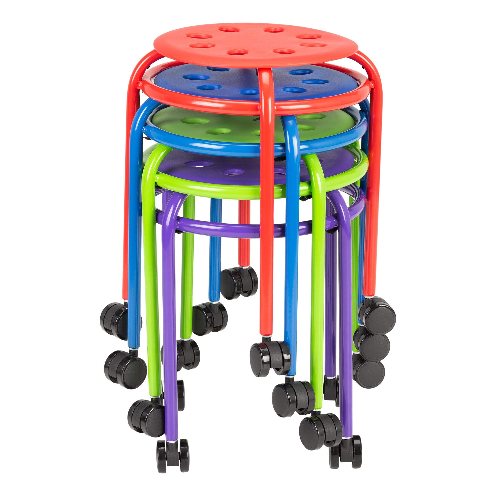 NorwoodCommercial Furniture Colorful Mobile Stacking Stools with Wheels- Stackable Nesting Stools Portable Flexible Seating for Home, Office, Classrooms Plastic/Metal 17.75" (Pack of 4)
