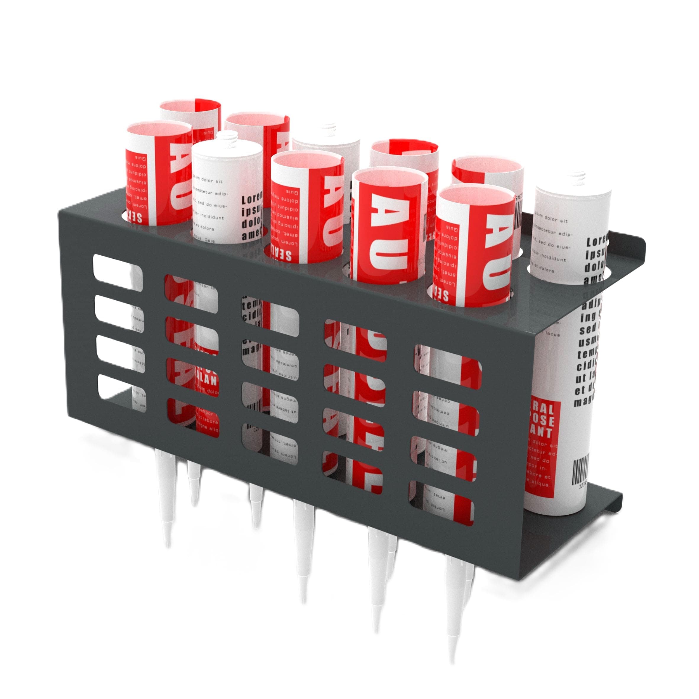 Autorack Products 11-Tube Sealant Holder (STH-1) | Heavy Duty Steel Van Racking Storage | High Capacity Mastic & Silicone Organiser for Van Ply Lining, Workshop Walls and Racking