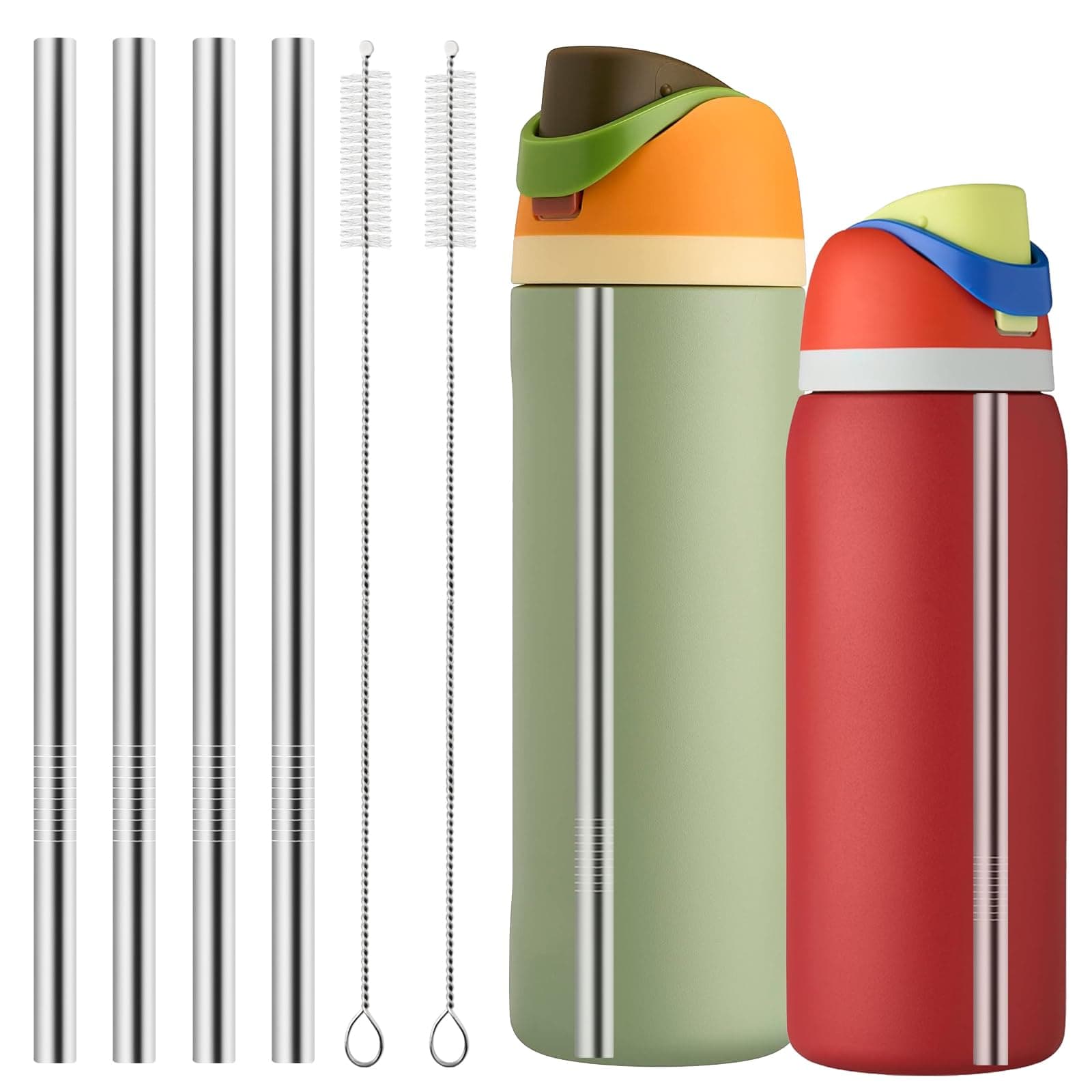 Metal Straw Replacement for Owala Water Bottle 24 oz 32 oz, With 2 Straw Cleaner, Reusable Stainless Steel Straws Compatible With Owala Water Bottle - 4pcs