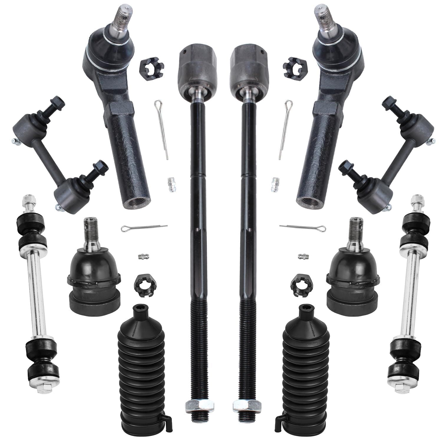 Detroit Axle - Front 12pc Suspension Kit for 1994-2004 Ford Mustang, Tie Rods Boots Lower Ball Joints Front and Rear Sway Bar Links 1995 1996 1997 1998 1999 2000 2001 2002 2003 Replacement