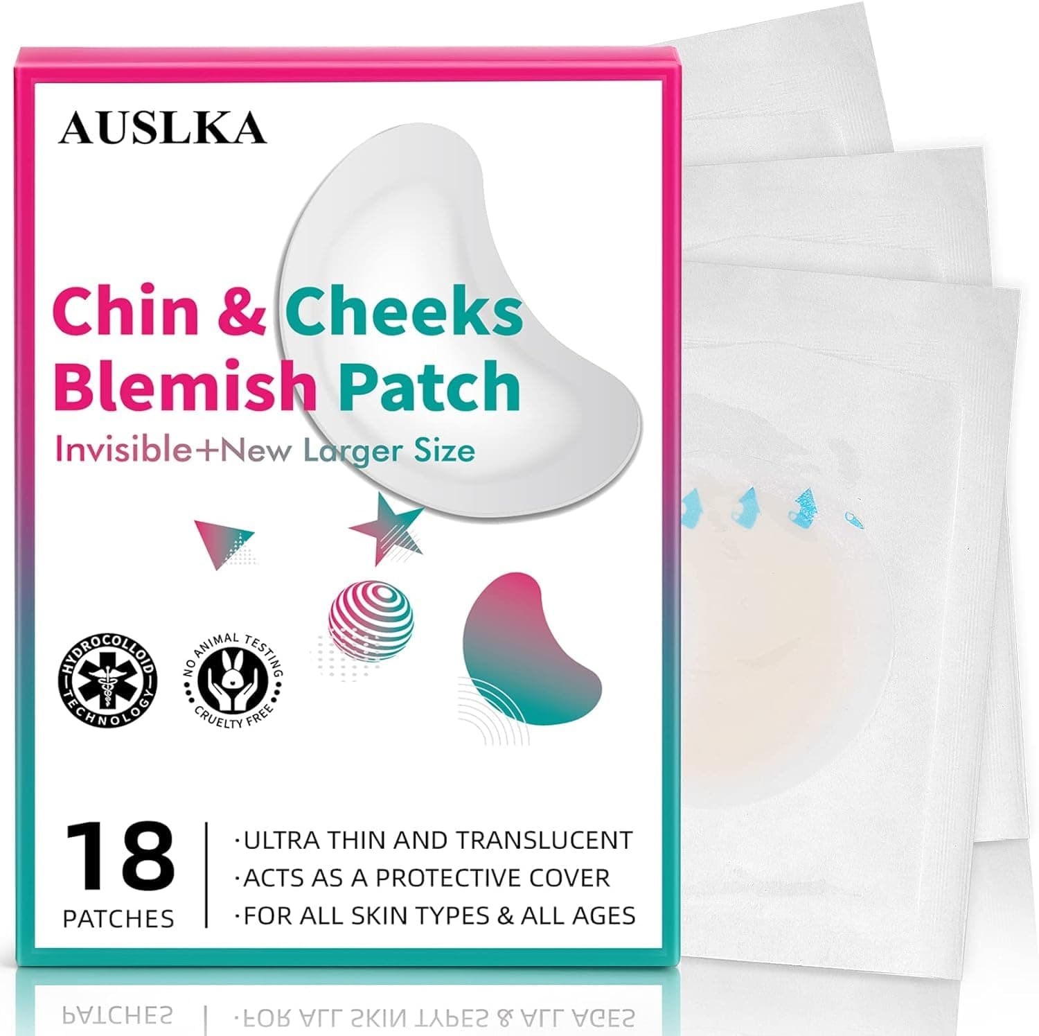 Pimple Patches for Face,Large Hydrocolloid Patches, Zit & Blemish, Large Spot Stickers for Chin, Cheeks, Body with Tea Tree & Calendula Oil, 18 Count