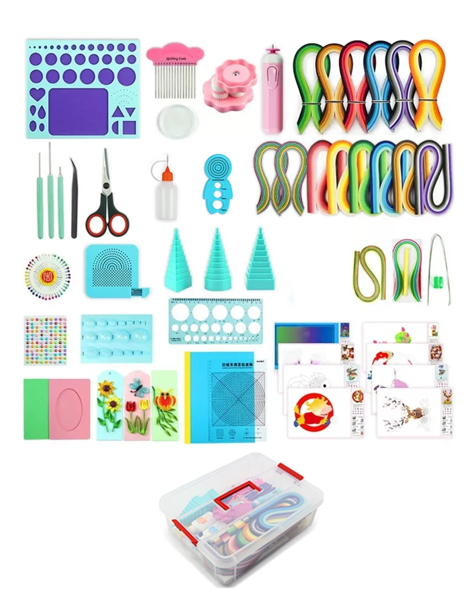 All-in-One Paper Quilling Kit– 1740pcs 3mm/5mm/10mm Quilling Paper Strips with Electric Quilling Pen/Crimper/Comb Board, Complete Set for Beginners to Advanced Users, DIY Crafts & Classroom Teaching