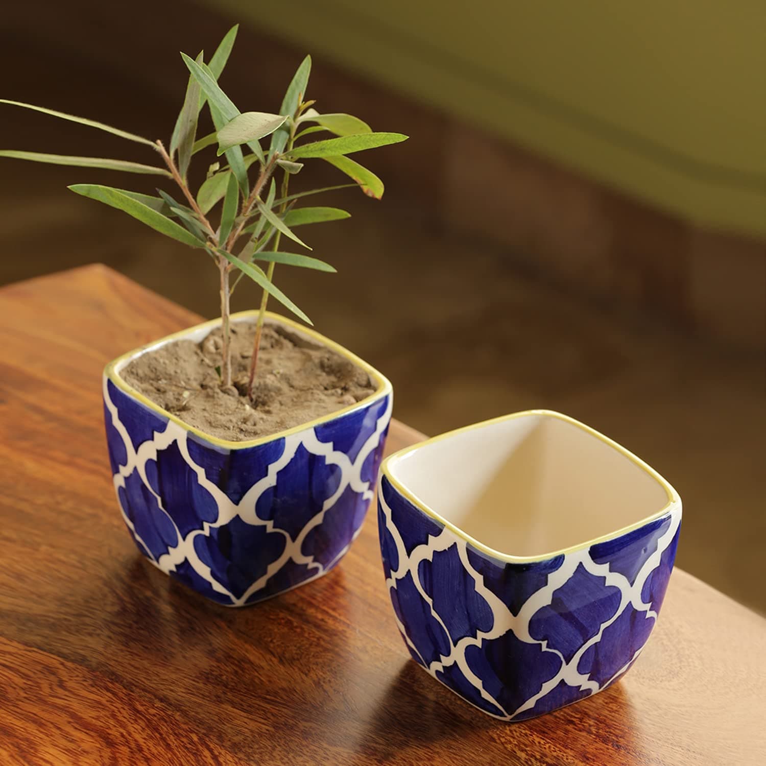 ExclusiveLane 'Moroccon Roots' Table Planters for Living Room (Set of 2) Ceramic Flower Pots Ceramic Planters Pot for Home Decoration for Indoor Plants Pots for Plants Planter Pot,Multicolor