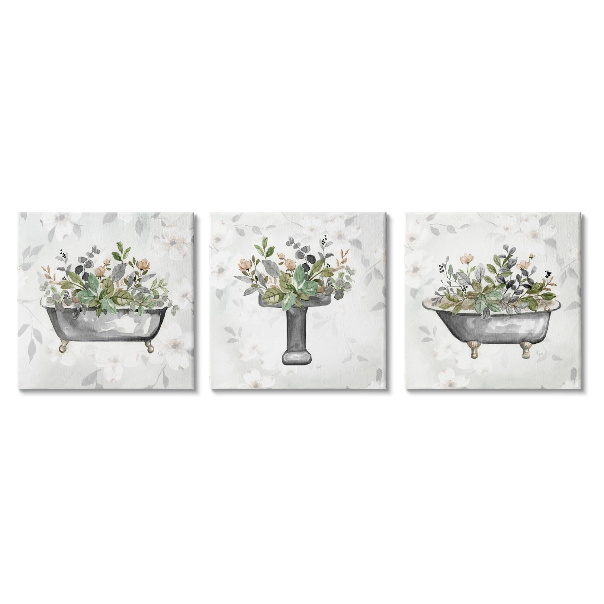 Stupell IndustriesGrey Bathroom Florals 3 Piece Canvas Wall Art Set by Nan
