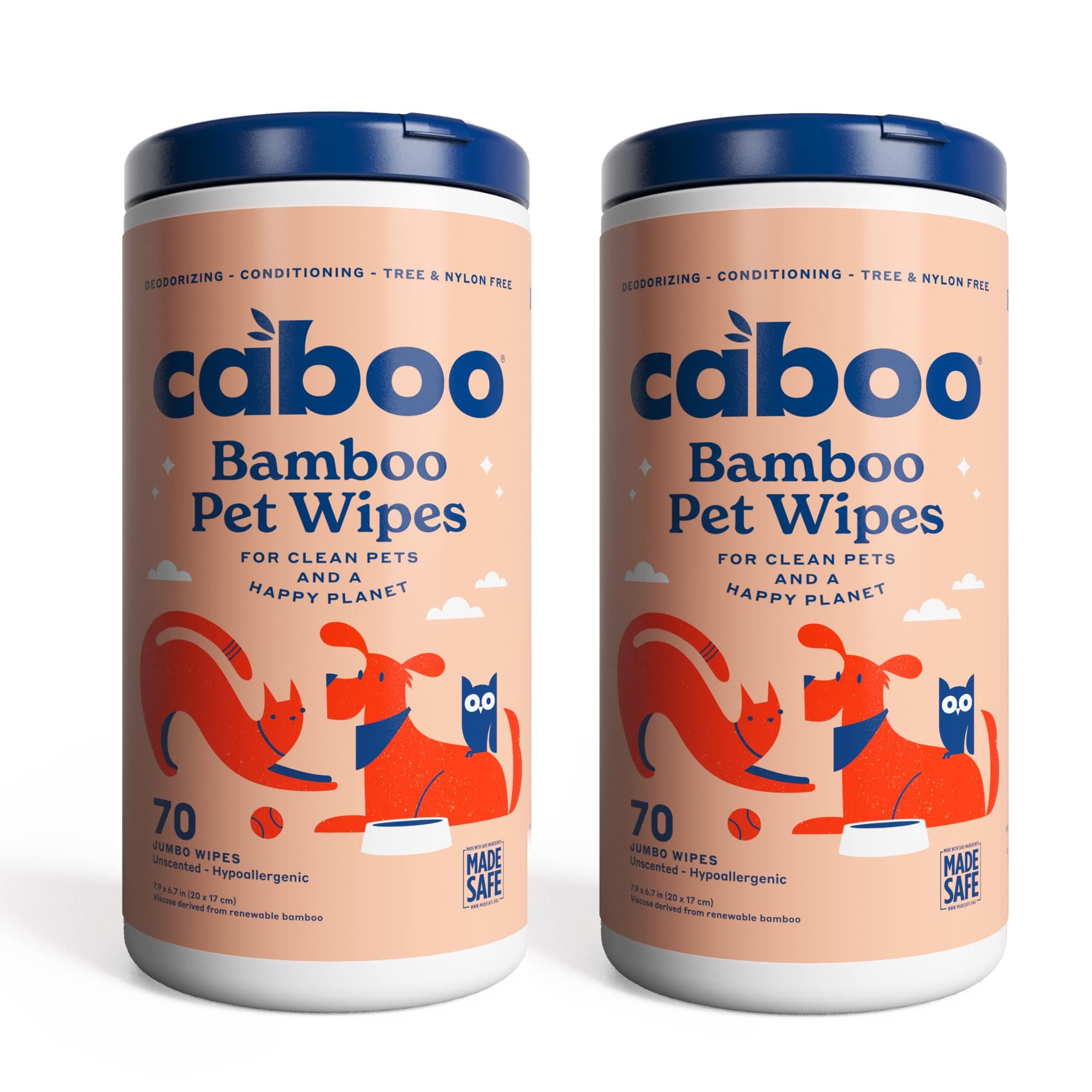 Tree Free Pet Wipes for Dogs & Cats, Natural, Deodorizing, Hypoallergenic Cleaning Wipes for Eyes, Ears, Paws, & Face (Unscented, 2 Canisters, Total of 140 Jumbo Wipe)
