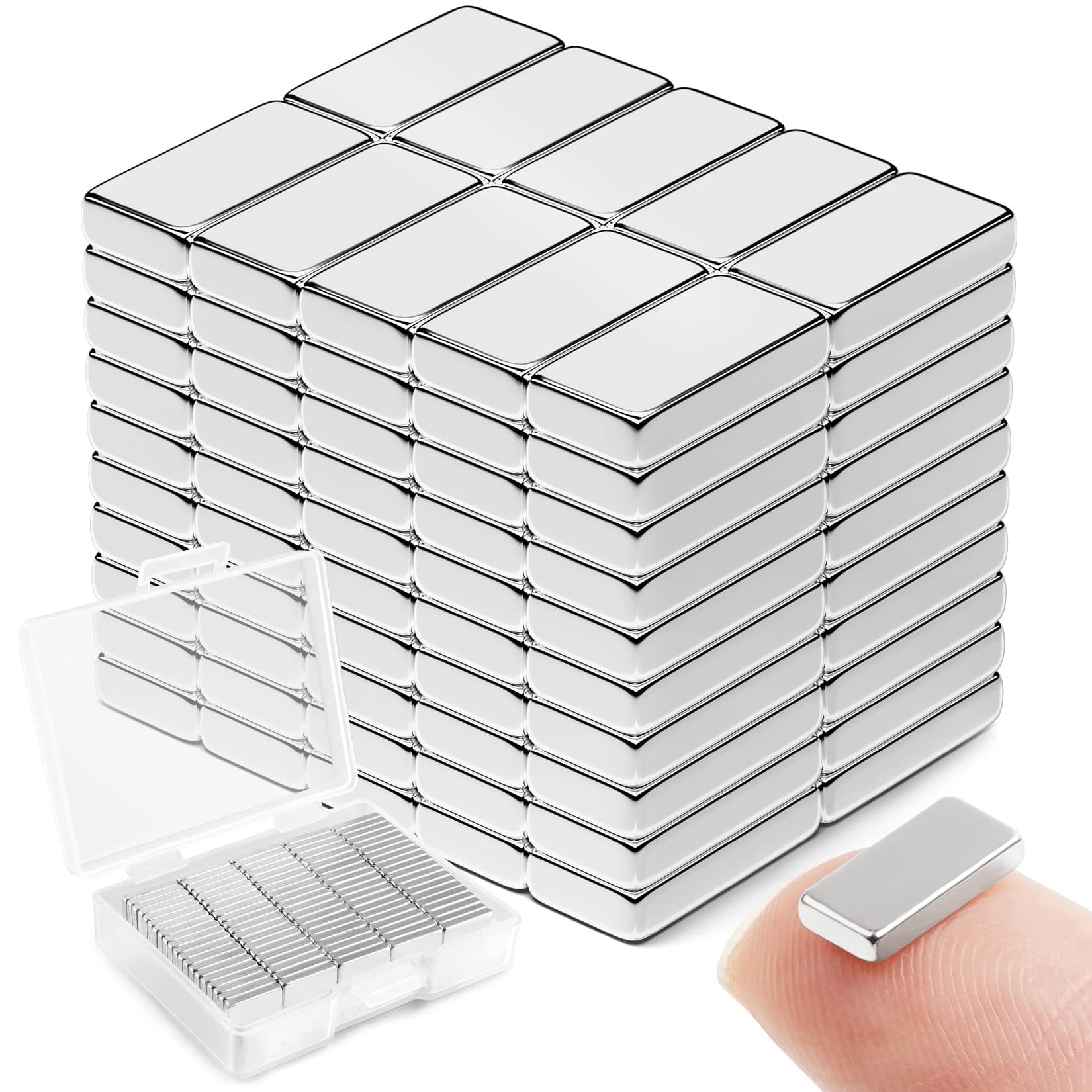 FINDMAG 100Pcs Strong Neodymium Magnets Bar, Heavy Duty Rare Earth Magnets, Rectangular Magnetic Bar, Small Powerful Magnetic Bar for Crafts Kitchen DIY Tool Storage Science Office – 10x5x2mm