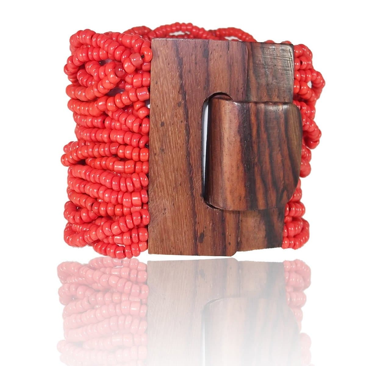 Stacked Bracelet Colored Beads with Wooden Clasp - 7 inches - Tokyo Collection
