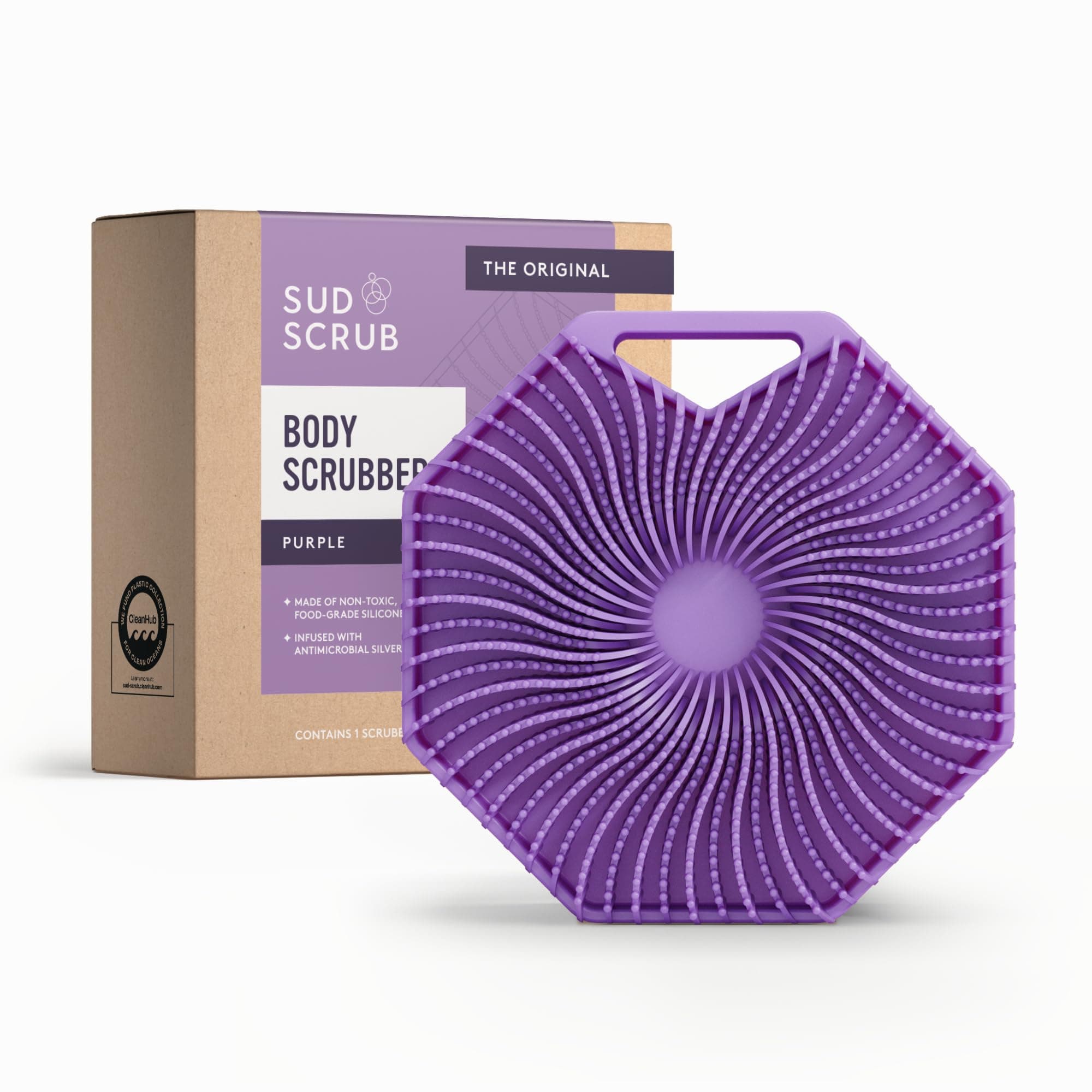 Antimicrobial Silicone Body Scrubber, Exfoliating Body Scrubber for Sensitive Skin, Eco Friendly Shower Scrubber for Body, Silicone Body Brush for Showering, Purple