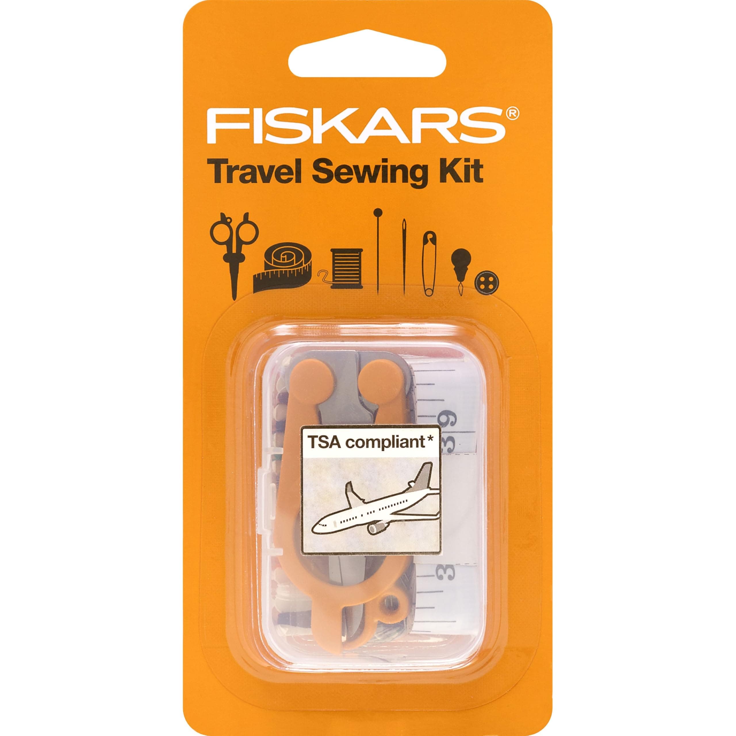 Fiskars Sewing Kit, Gifts for Mom, 27-Piece Travel Sewing Set with Case, Orange