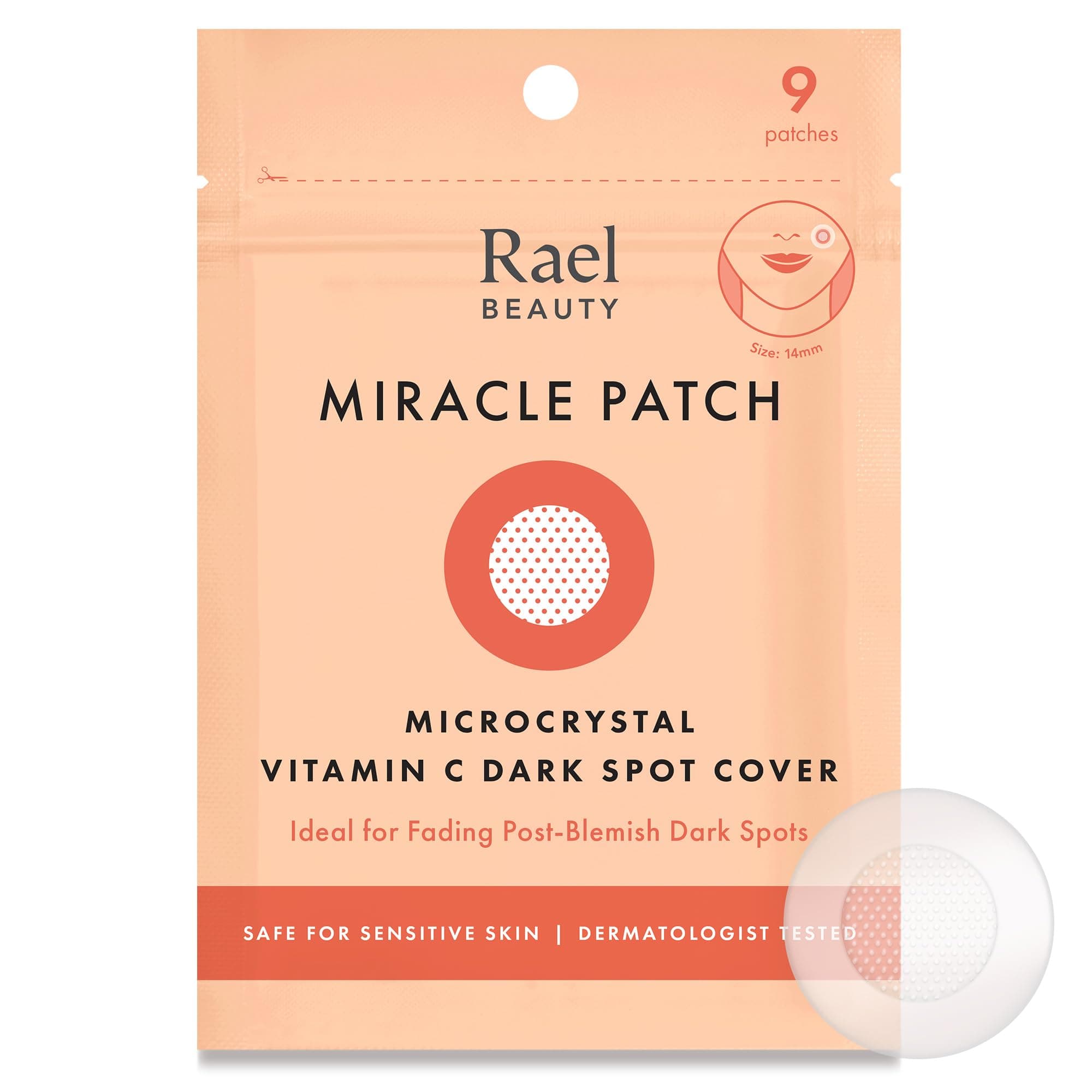 Rael Pimple Patches, Miracle Microcrystal Vitamin C Dark Spot Cover - Korean Skincare, Post Acne Mark Remover Correcting Treatment, w/ Glutathione, Niacinamide, Hydrocolloid, Vegan (9 Count)