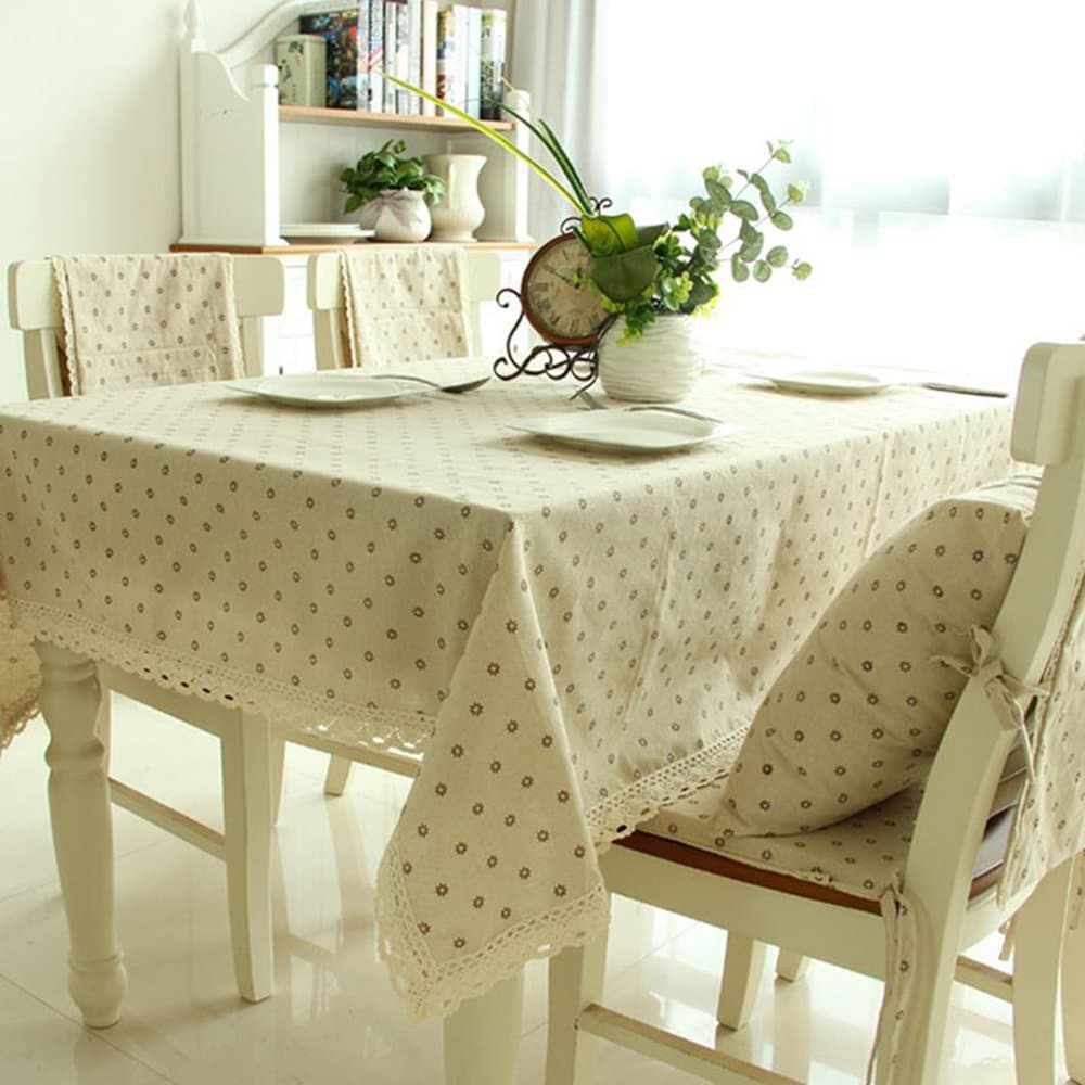 Hatsukoi Daisy Flower Cotton Linen Tablecloth Macrame Lace Dustproof Table Cover for Kitchen Dinning Pub Tabletop Decoration by (Beige,35x35-Inch)