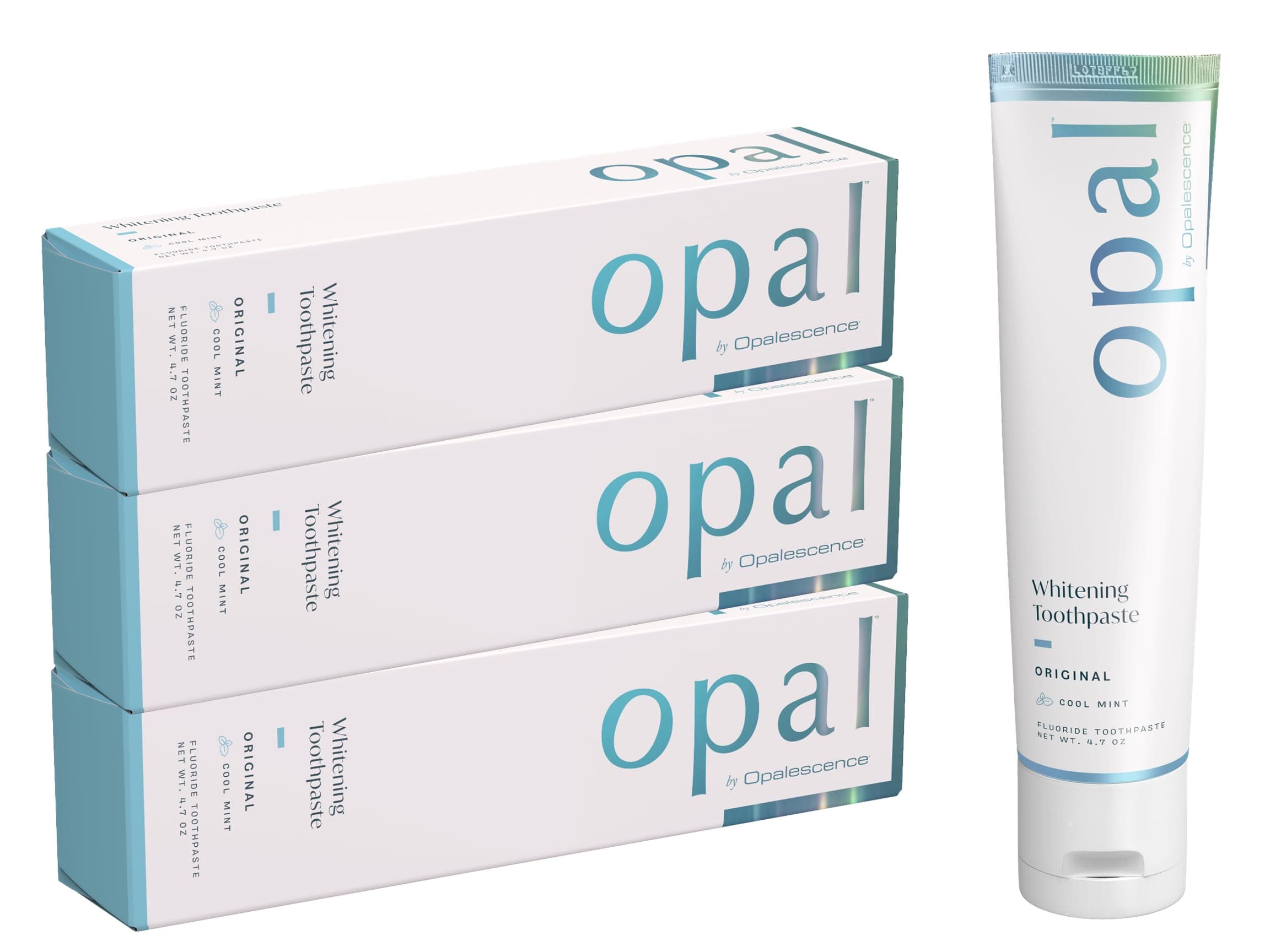 Opal by Opalescence Teeth Whitening Toothpaste (Pack of 3) - Cool Mint Original Formula - Oral Care, Gluten-Free - 4.7 Ounce Made by Ultradent.- OPAL-TP-5760-3