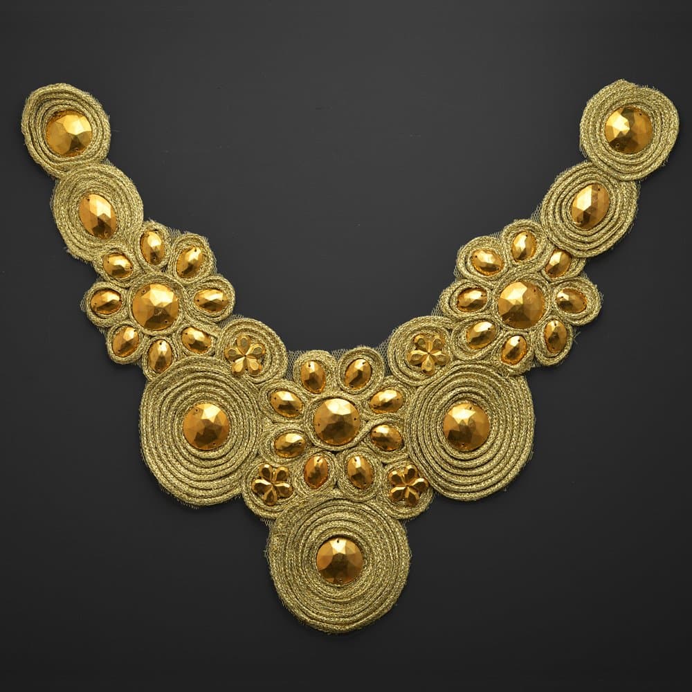 Beaded Metallic Gold Neckline Collar Applique, Bridal Applique by 1 pc, 13''H x 12''W, LT-1003