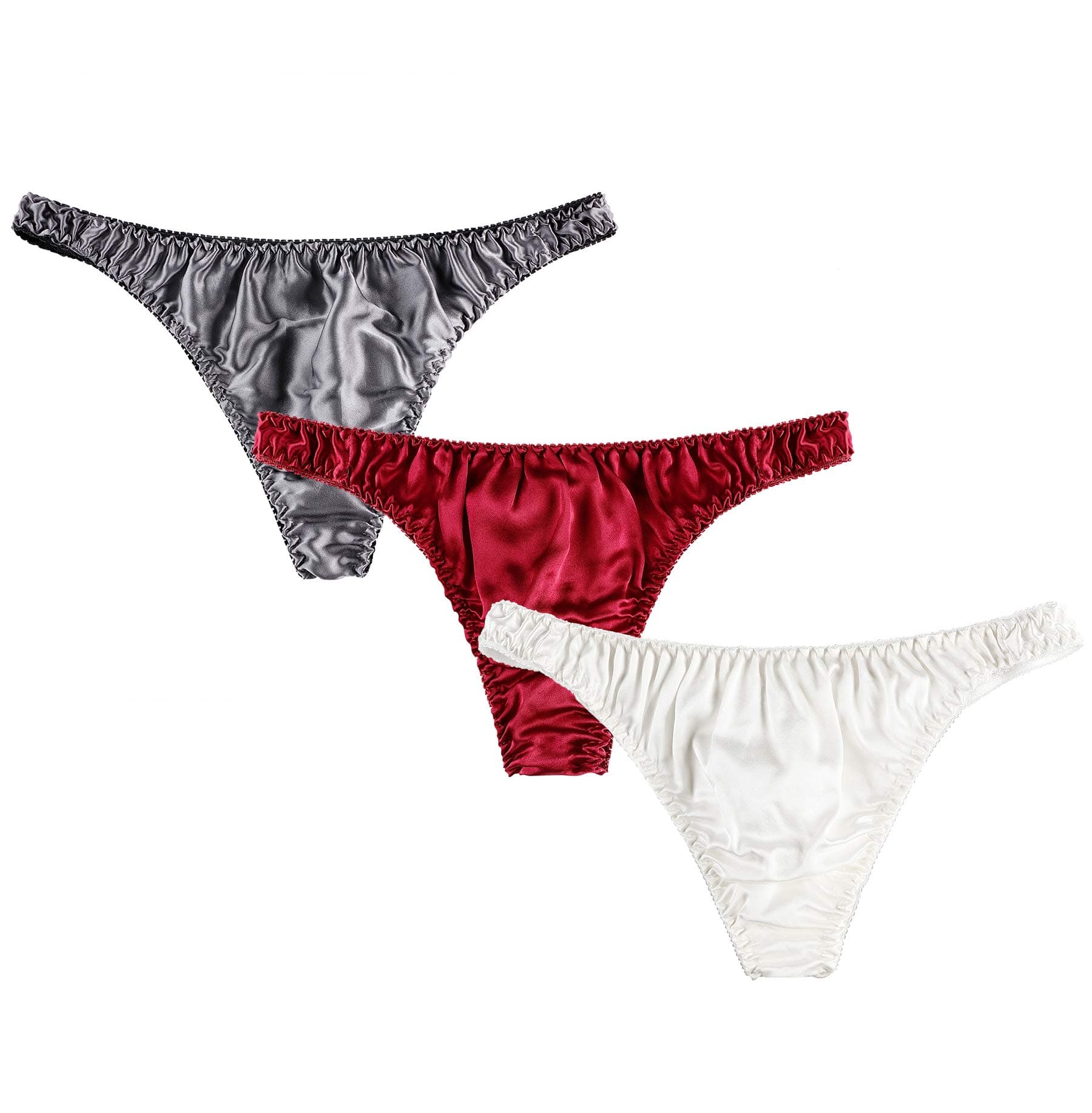 Men's 3Pairs Pure Silk Briefs String Panties Soft Pouch Smooth Healthy Basic Bikini Breathable Underwear