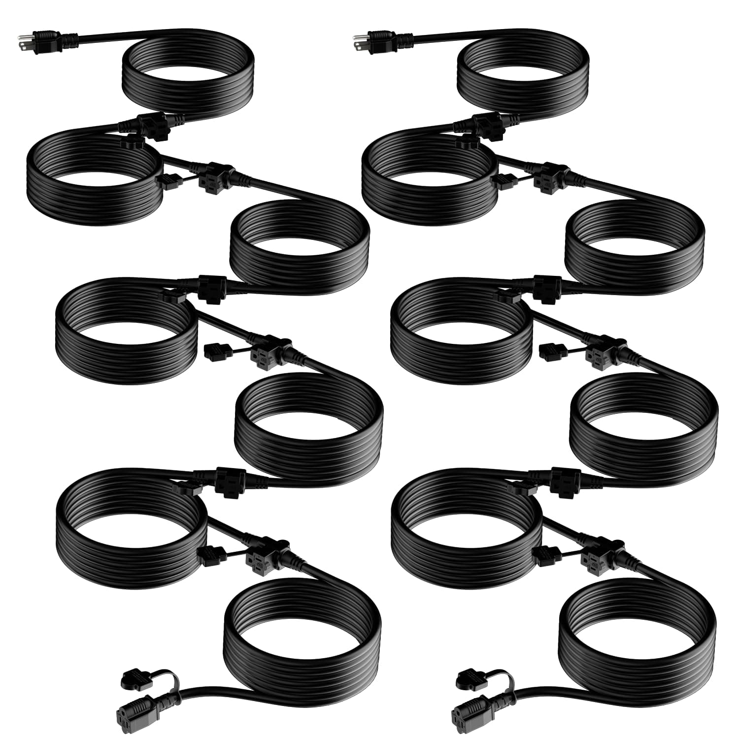 K KASONICOutdoor Extension Cord 100 FT, Evenly Spaced 12 Outlets Plugs, 16/3 SJTW Weatherproof Multiple Outlets Wire for Landscaping Light, Holiday Decoration and Christmas, ETL Listed, Black