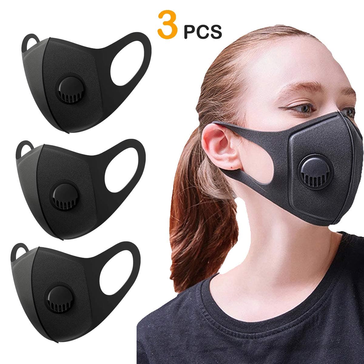 3 Pack Air Dust Breathable Face Mask with Breathing Washable Reusable Cotton Respirator Haze Valve Masks Protection from Dust, Pollen, Pet Dander, Other Airborne Irritants