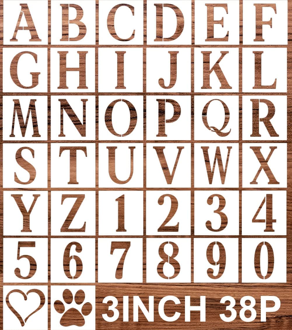3 inch Letter Stencils for Painting on Wood,38pcs Alphabet Stencils Stencil Letters Numbers Stencils for Wall Wood Porch Fabric Journal Cookie