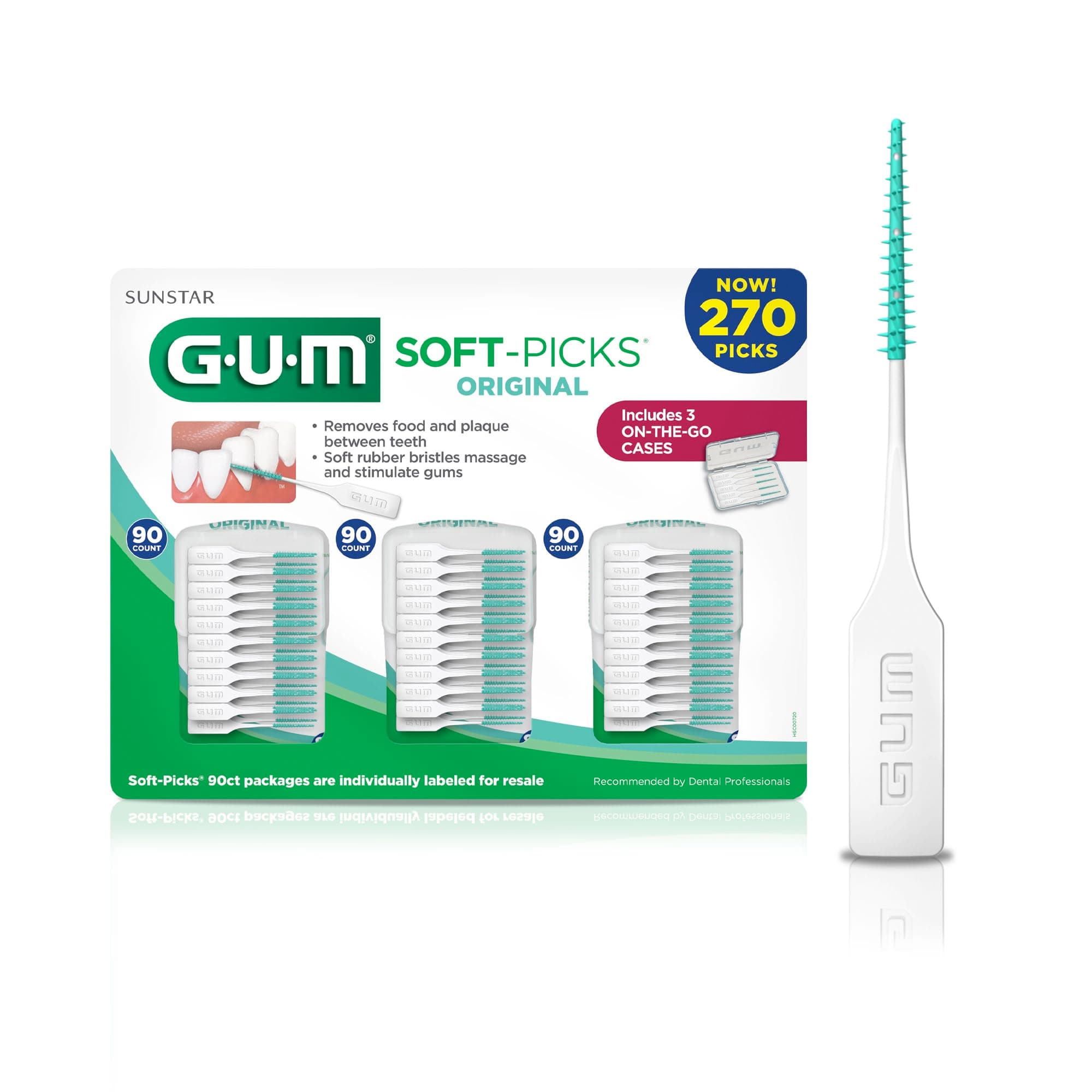 Soft-Picks Original, Easy to Use Dental Picks for Teeth Cleaning and Gum Health, Disposable Interdental Brushes with Convenient Carry Case, Dentist Recommended Dental Picks, 270 Count