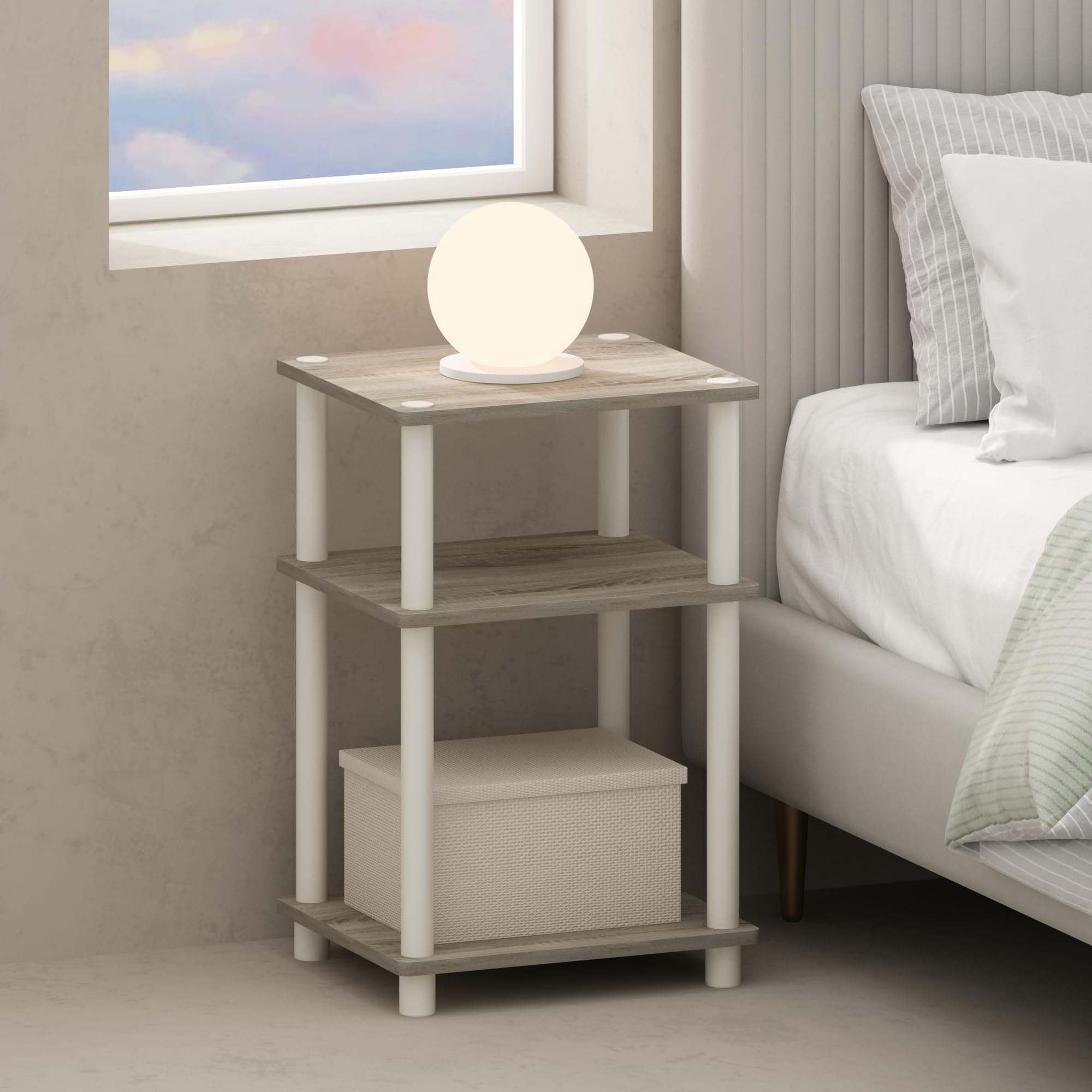Furinno Just 3-Tier Turn-N-Tube Open Storage Nightstand, 1-Pack, Sonoma Oak/White