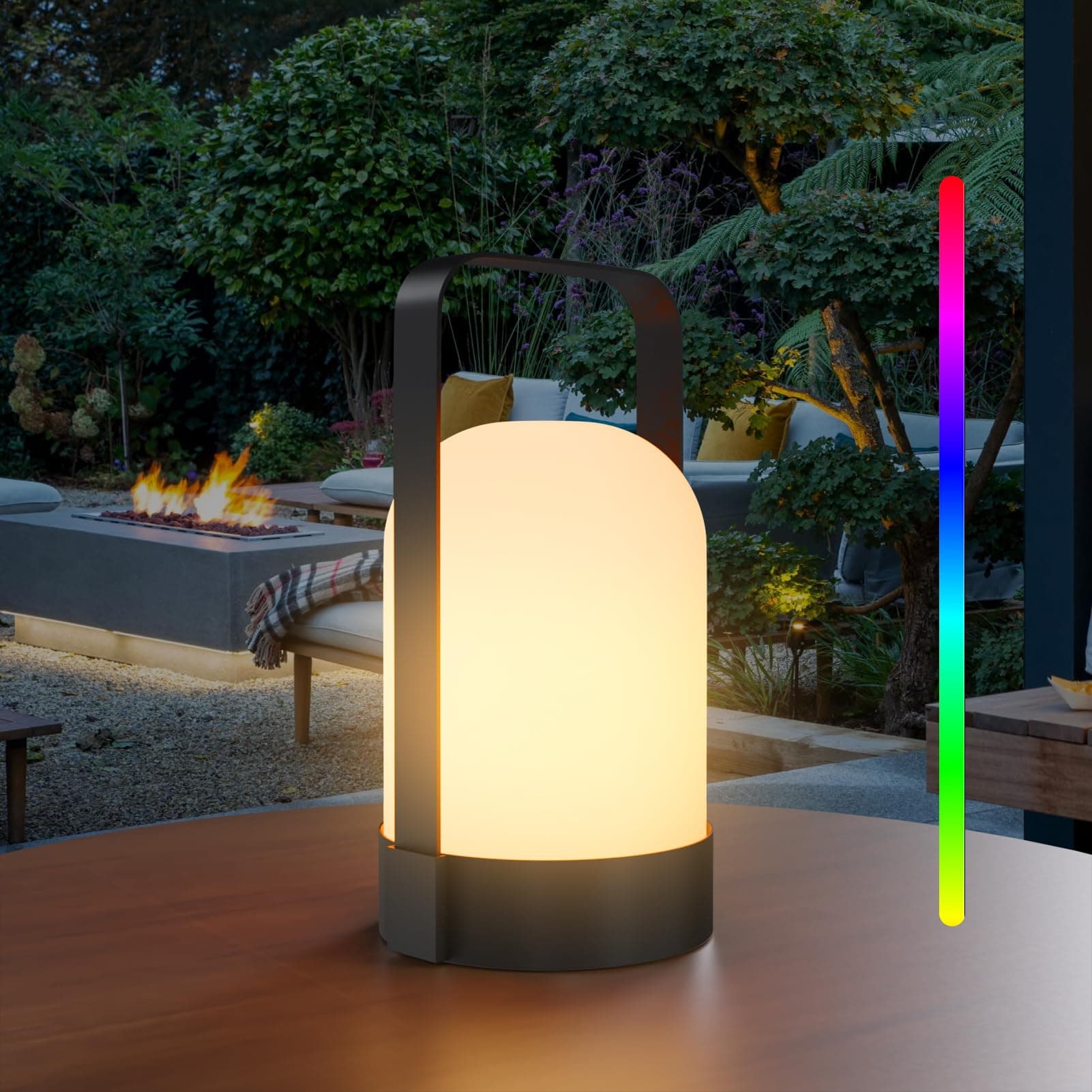 Battery Outdoor Lamp, Dimmable 8 Colours & Warm White Wireless LED Table Lamp Battery with Remote Control, Portable Waterproof Battery Table Lamp for Table Camping Patio Garden (Black)