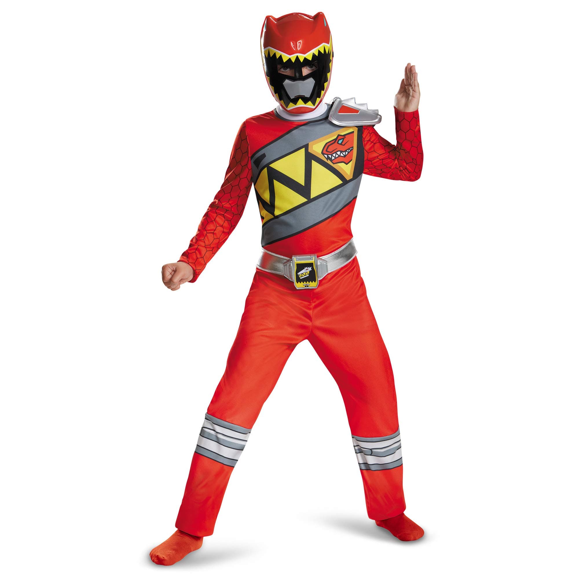 Disguise Red Power Rangers Costume for Kids. Official Licensed Red Ranger Dino Charge Classic Power Ranger Suit with Mask for Boys & Girls, Medium (7-8)